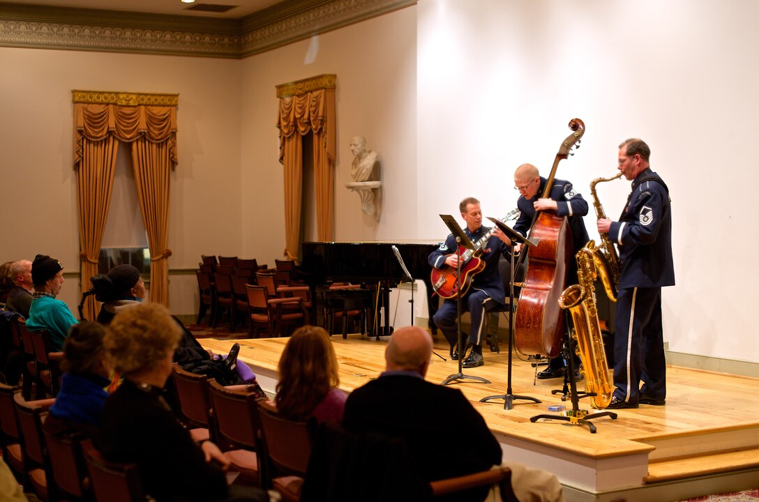 A jazz trio from the Airmen of Note perform for the Chamber Players Series, held at The Lyceum in Alexandria, VA. (US Air Force photo by SMSgt Kevin Burns/released)