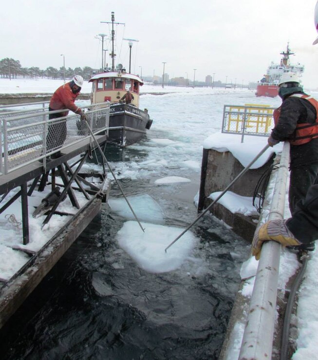 The locks underwent critical repairs and maintenance during the winter shutdown. Crews have battled the elements to put the Poe Lock back into operation at the scheduled time. The locks and Soo Locks crew will be available for service despite extremely heavy ice on the St. Marys River that has delayed the arrival of the first Cargo Vessel.

Note: photos of the crews during winter work are available on our Facebook page: https://www.facebook.com/pages/Detroit-District-US-Army-Corps-of-Engineers/144354390916 