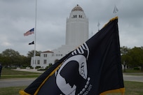 A POW/MIA flag flies during the 41st Freedom Flyer Reunion Wreath-laying Ceremony March 28 at Joint Base San Antonio-Randolph. (U.S. Air Force photo by Joel Martinez)
