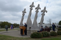 Retired Air Force Maj. Jack O’Connor served as the guest speaker for the 41st annual wreath laying ceremony. Members of the 560th Flying Training Squadron host the Freedom Flyer Reunion each year with a symposium and wreath laying ceremony.  In the years following the Vietnam War, the 560th FTS hosted the pilot requalification program for the members of the 4th Allied POW Wing who were to return to flying.  Since the first flight, May 21, 1973, 195 former POWs have been flown. (U.S. Air Force photo by Joel Martinez)