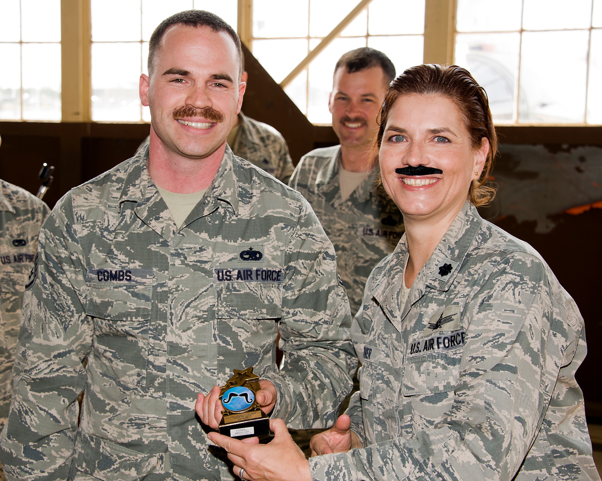 Gen. Mark A. Welsh III, Chief of Staff of the U.S. Air Force, put out the Mustache March Challenge and the 364TH Training Squadron answered. The 364TH TRS held an ice cream social and approximately 530 Airmen (Active, Guard, Reserve, Civilian and Contractor) joined in the festivities celebrating the Air Force Heritage and having a little fun at the same time on Mar. 27, 2014 at Sheppard Air Force Base, Texas. Many of them grew mustaches or got into the spirit by donning fake mustaches. Prizes were awarded to the four categories of best permanent party mustache, best AIT mustache, nice try “cheesiest” and best “non- mustache.” (U.S. Air Force photo/Danny Webb) 