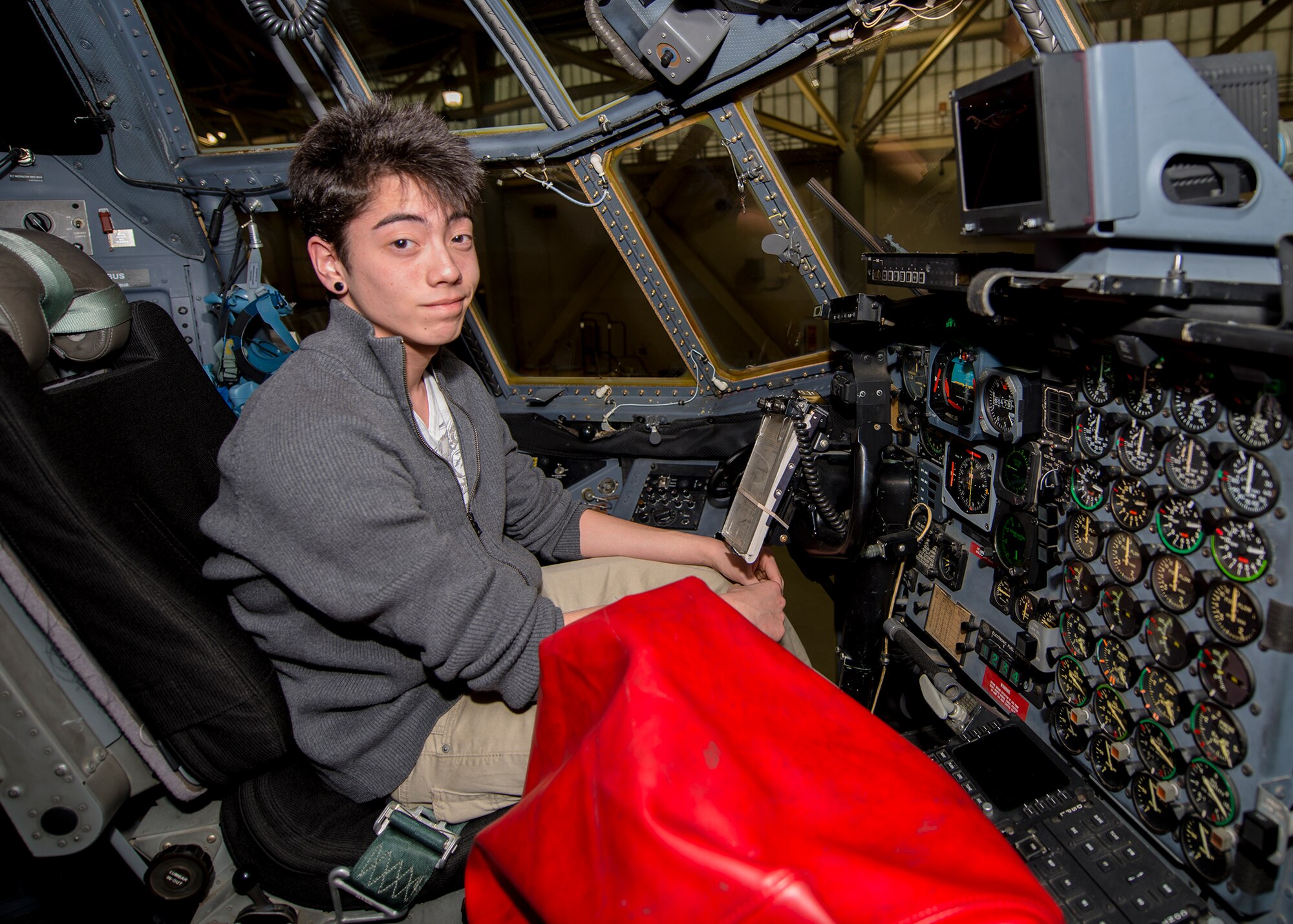 Greece N.Y. Odyssey High School student Robert Hendrix tours a C-130 aircraft stationed at Niagara Falls Air Reserve Station N.Y. while exploring career opportunities offered by the U.S. Air Force, March 20, 2014. During his visit Hendrix interacted with several 914th Airlift Wing personnel getting first hand knowledge on the many diverse careers offered by the 914th and throughout the Air Force. (U.S. Air Force photo by Tech. Sgt. Joseph McKee)