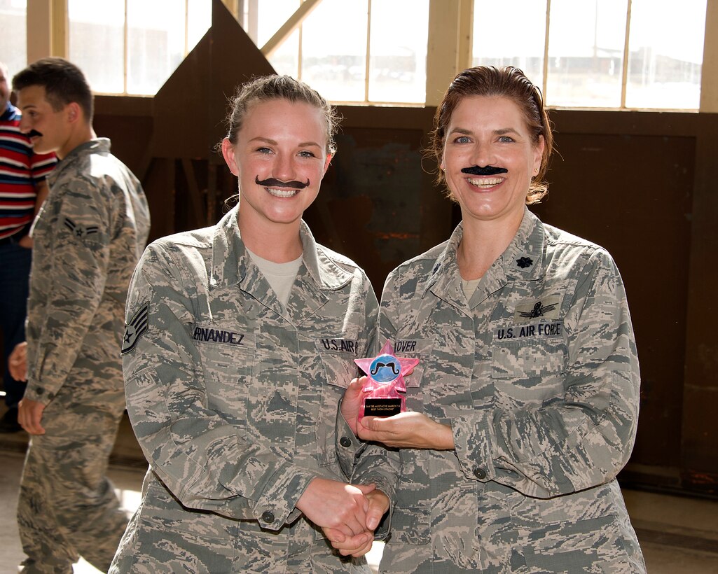 Gen. Mark A. Welsh III, Chief of Staff of the U.S. Air Force, put out the Mustache March Challenge and the 364TH Training Squadron answered. The 364TH TRS held an ice cream social and approximately 530 Airmen (Active, Guard, Reserve, Civilian and Contractor) joined in the festivities celebrating the Air Force Heritage and having a little fun at the same time on Mar. 27, 2014 at Sheppard Air Force Base, Texas. Many of them grew mustaches or got into the spirit by donning fake mustaches. Prizes were awarded to the four categories of best permanent party mustache, best AIT mustache, nice try “cheesiest” and best “non- mustache.” (U.S. Air Force photo/Danny Webb) 