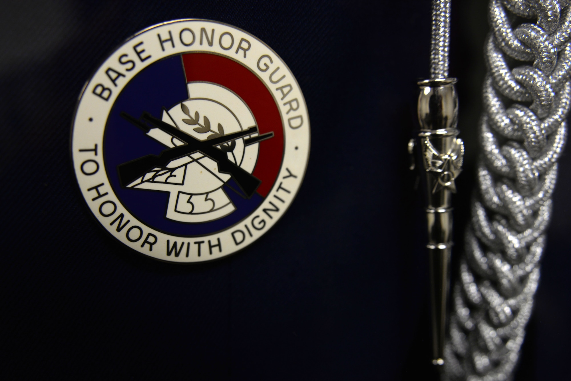A U.S. Air Force Base Honor Guard dress uniform is displayed in the front of the new 20th Force Support Squadron honor guard building, Shaw Air Force Base, S.C., March 25, 2014. The 20th FSS honor guard received a new building March 10 after previously being located off base. (U.S. Air Force photo by Airman 1st Class Michael A. Cossaboom/Released)