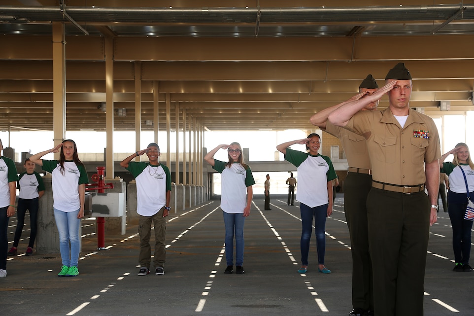 Students with the Association Student Body leadership class at Twentynine Palms Junior High School step into formation during their visit to Sergeant’s Course, March 25, 2014. The class was here to learn more about leadership from Marines in the course.