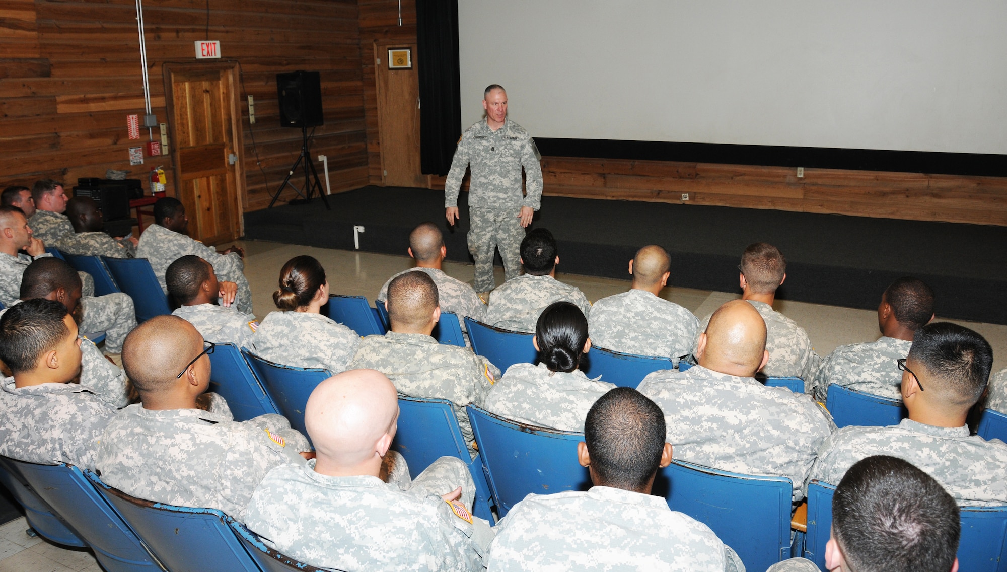 Command Sgt. Maj. Dennis Zavodsky talks to service members during a noncommissioned officers’ professional development session March 24, 2014, at Soto Cano Air Base, Honduras. The U.S. Army South Command Sergeant Major visited Joint Task Force-Bravo 24-27 March, 2014 to meet with senior enlisted leaders and members of Joint Task Force-Bravo's Army Forces Battalion (ARFOR), Medical Element (MEDEL), Joint Security Forces (JSF) and the military working dogs section, 1-228th Aviation Regiment, and 612th Air Base Squadron as well as learn about the missions performed at Soto Cano Air Base, Honduras. (Photo by Photo by U. S. Air National Guard Capt. Steven Stubbs)