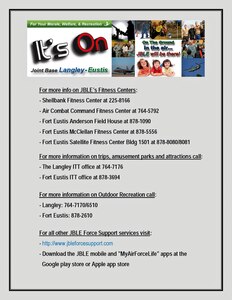 Joint Base Langley-Eustis Force Support has a wide range of support facilities and offers a variety of events and functions. JBLE Force Support's goal is to boost morale and help keep JBLE's Service members and their families healhy and happy. (U.S. Air Force graphic by Senior Airman Connor Estes/Released)