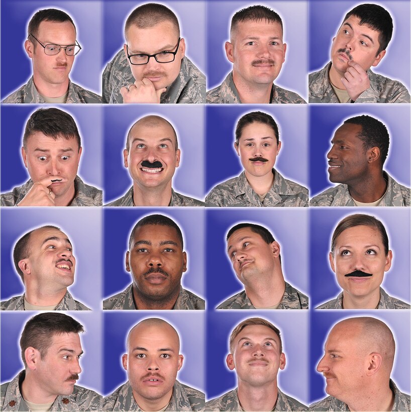 Mountain Home Airmen pose for a photo for Mustache March. Airman grew mustaches in March for various reasons; the two themes that were consistant are fun and morale, which are Comprehensive Airman Fitness weapons in battling day-to-day adversity.(U.S. Air Force Photo Illustration by Tech. Sgt. JT May III/Released)
