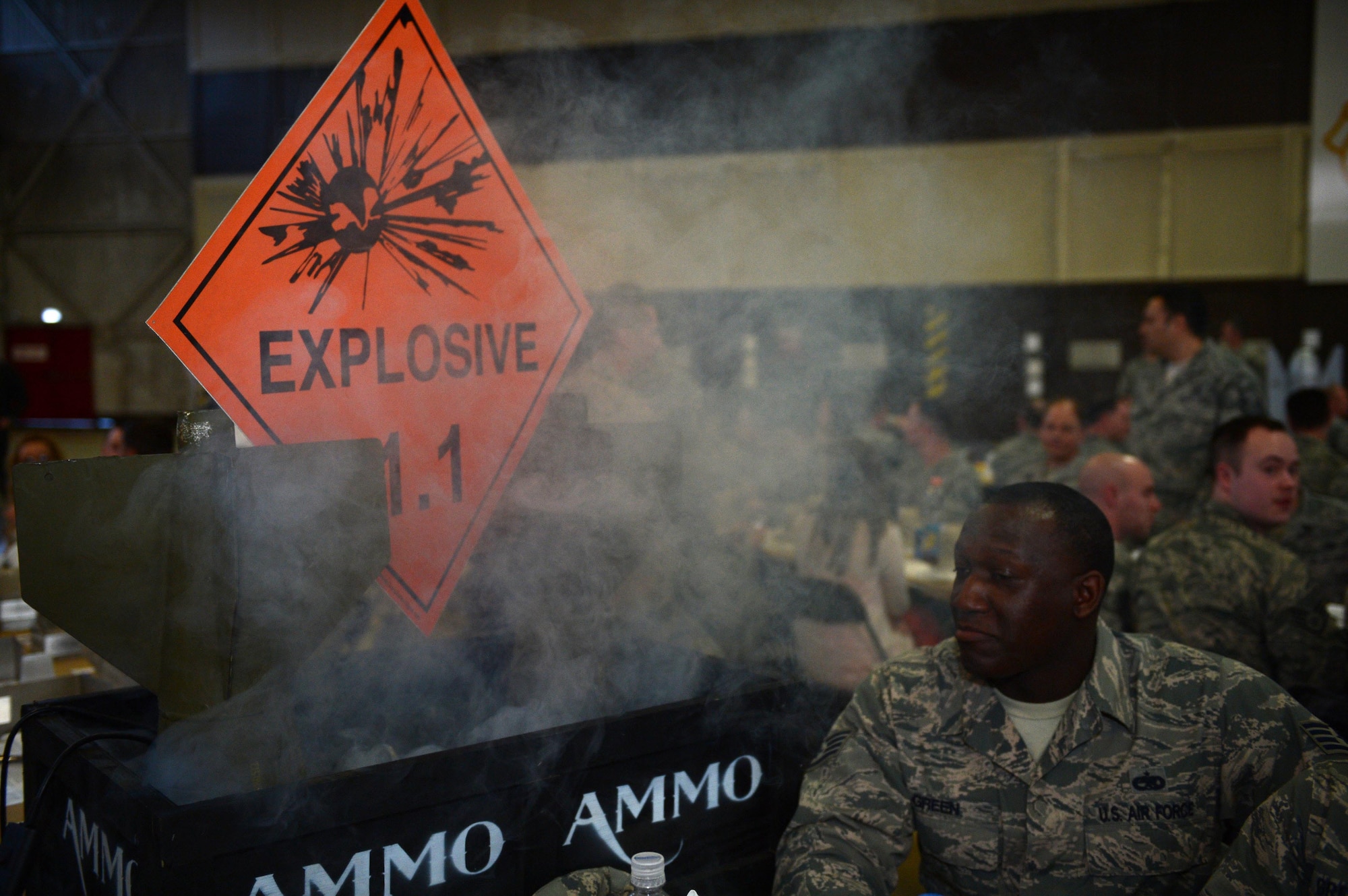 U.S. Air Force Airmen celebrate at the 2013 Maintenance Professional of the Year banquet at Spangdahlem Air Base, Germany, March 28, 2014. The banquet allows the 52nd Maintenance Group leaders to recognize Spangdahlem’s top maintainers of the year. (U.S. Air Force photo by Airmen 1st Class Kyle Gese/Released)