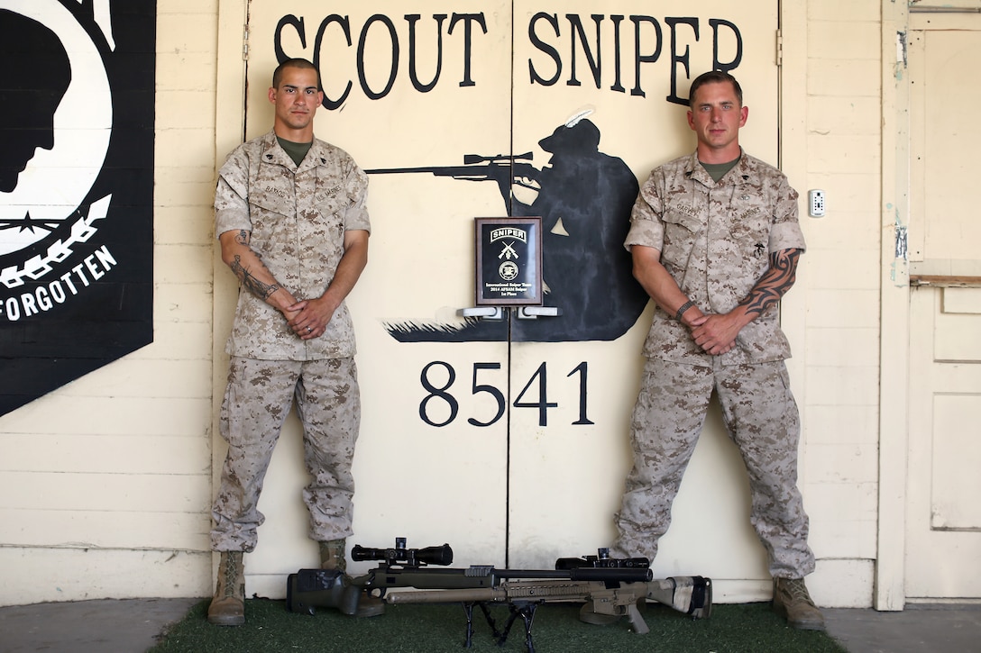 Sgt. Daniel Ramos, left, and Sgt. Shaun Garvey earned first place overall during the 43rd Winston P. Wilson Sniper Championship held at Ft. Chaffee, Ark., April 19-26.

The shooting and tactics competition tested the skills, techniques and procedures of 17, 2-man sniper teams from different branches of service, with Ramos and Garvey representing the West Coast Marines.

Ramos and Garvey are instructors at the Sniper Basic Course, Advanced Infantry Battalion here.
