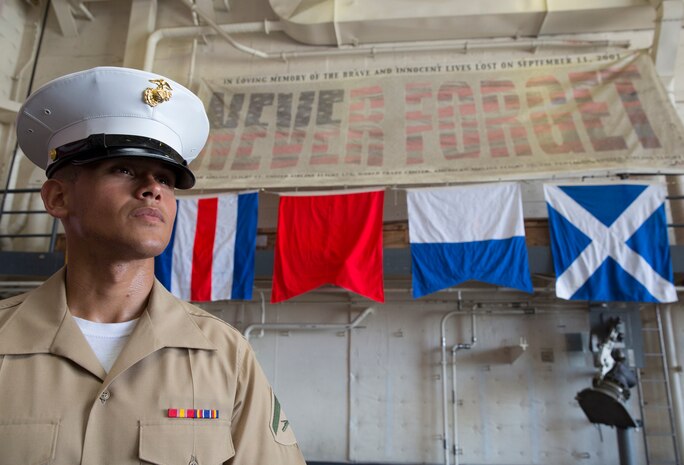 Lance Cpl. Steven Lopez’s path to military service is rooted in his Brooklyn upbringing. It’s little wonder the USS New York feels like home. Lopez, 23-year-old native of New York and intelligence specialist with 2nd Battalion, 6th Marine Regiment, 2nd Marine Division, Marine Corps Base Camp Lejeune, N.C., was in the fifth grade during the 9/11 attacks, and although he was 10-years-old, he said he will never forget that day. (U.S. Marine Corps photo by Sgt. Alicia R. Leaders/Released)