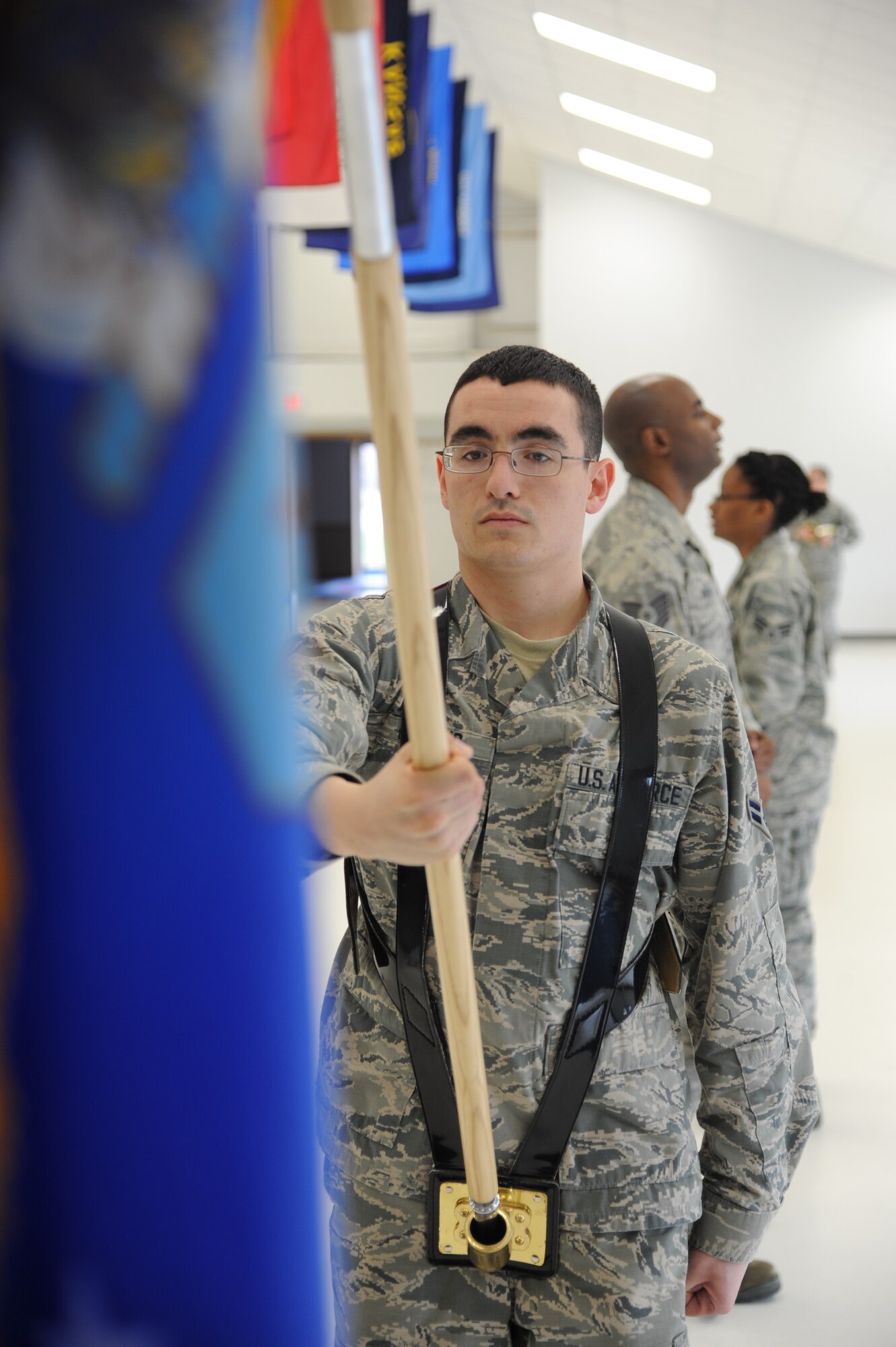 Airman 1st Class Richard Hopkins, 319th Air Base Wing Honor Guard guardsman, practices for an upcoming event, on April 30, 2014 on Grand Forks Air Force Base, N.D. Hopkins is the Warrior of the Week for the final week of April. (U.S. Air Force photo/Senior Airman Zachiah Roberson)