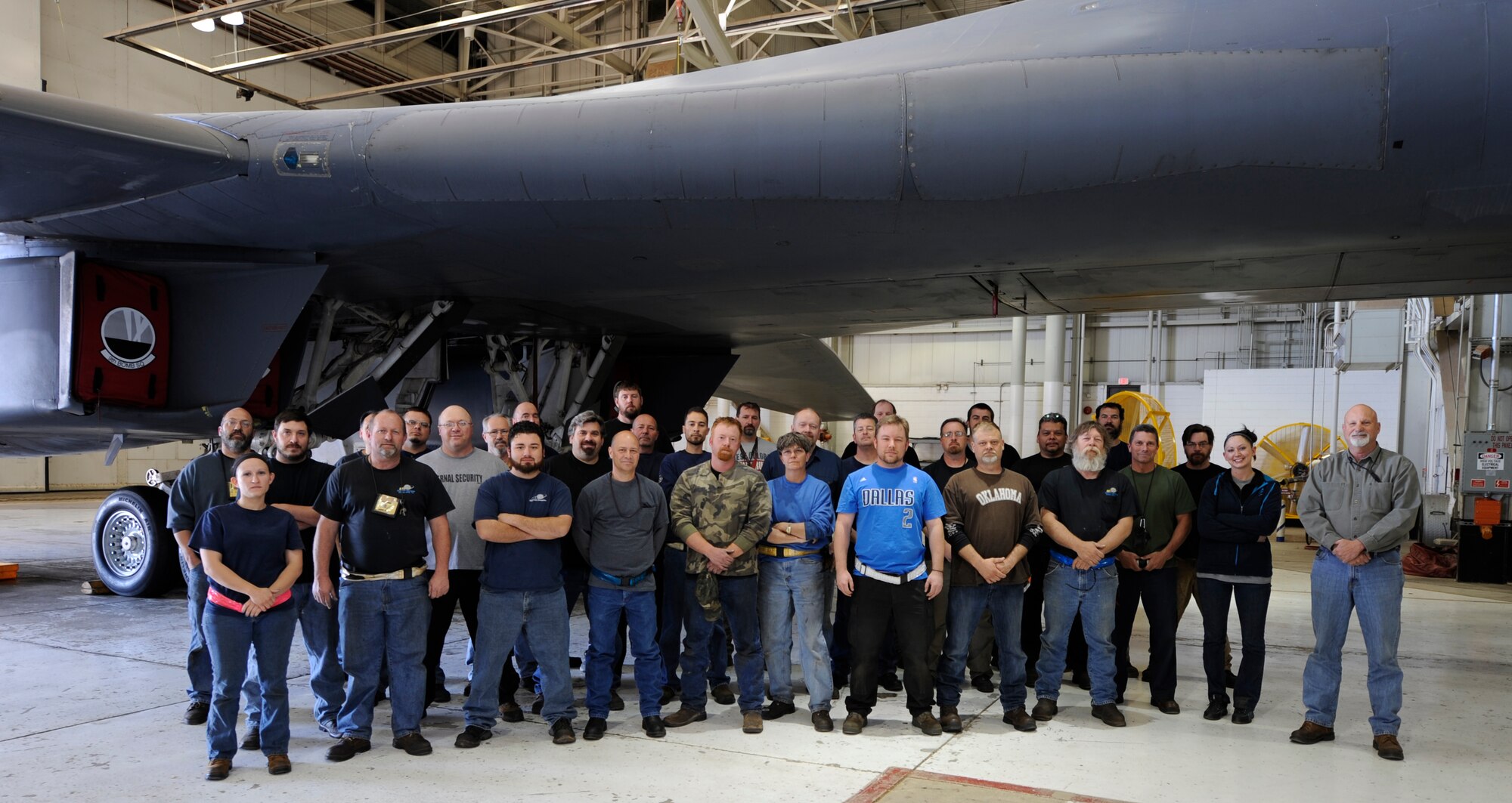 The Dyess M1 Support Services team, which performs B-1B Lancer maintenance for the 7th Aircraft Maintenance Squadron, was recently selected to receive the 2013 Texas Small Employer of the Year award. The American Legion Department of Texas selected M1 as the top veteran employer in the state. In Fiscal Year 2013, the team provided more than 68,000 man hours of labor in support of the 7th Bomb Wing’s mission. The award presentation will occur July 11 in McAllen, Texas. (U.S. Air Force photo by Airman 1st Class Alexander Guerrero/Released)