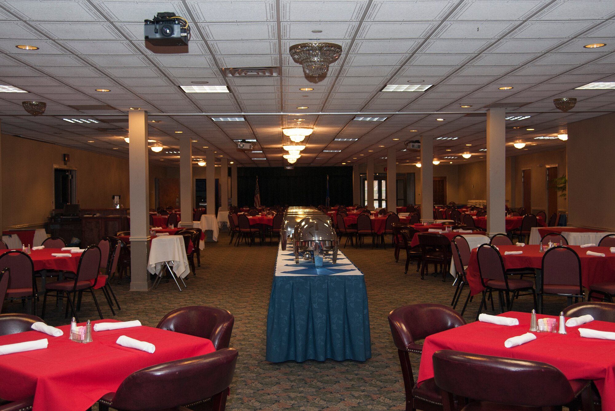 Setup is complete for pilot training class 14-08’s graduation breakfast at Club XL on Laughlin Air Force Base, Texas, April 24, 2014. Club XL staff prepared 25 tables for the arriving graduates and their families to eat breakfast. (U.S. Air Force photo/Airman 1st Class Jimmie D. Pike/Released)  