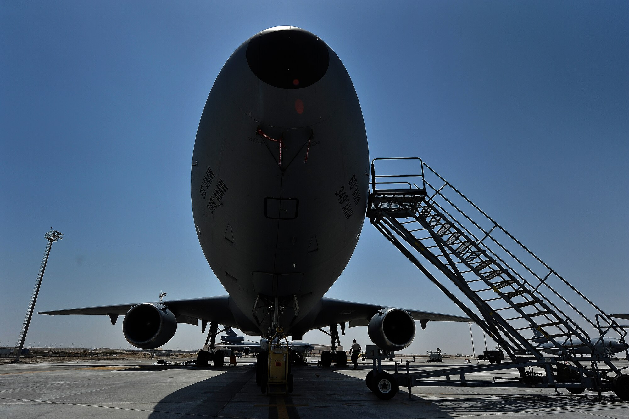 A 380th Expeditionary Aircraft Maintenance Squadron fuel systems team works on a KC-10 Extender April 28, 2014, at an undisclosed location in Southwest Asia. The team was overhauling a ruptured fuel cell, a repair which takes approximately 50 hours to repair.  (U.S. Air Force photo byTech. Sgt. Russ Scalf/Released)easier for installation.  (U.S. Air Force photo byTech. Sgt. Russ Scalf/Released)
