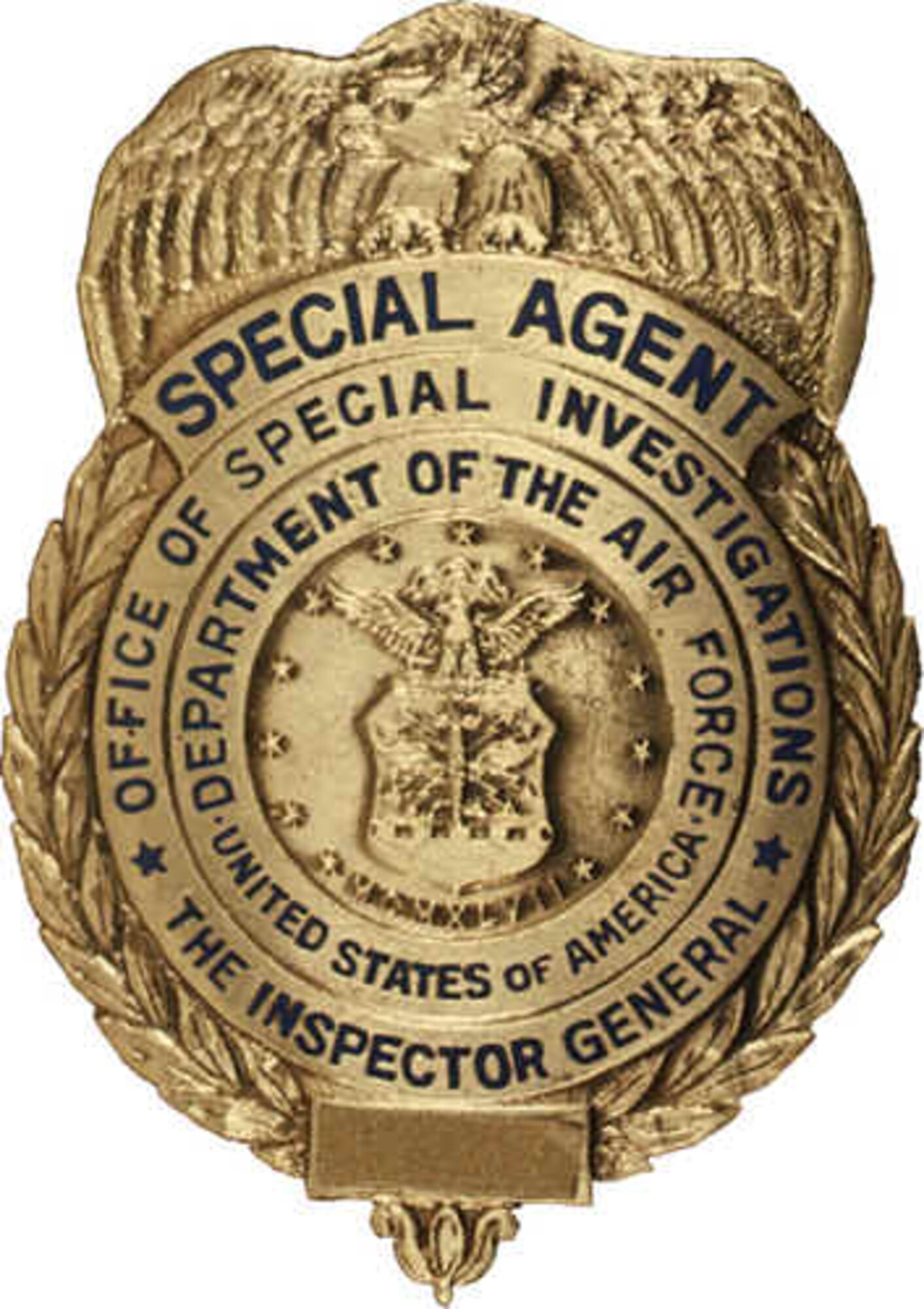 The Air Force Office of Special Investigations badge has had the same design since 1948. It is shaped as a shield to signify the protection of integrity, it is colored gold to represent value and bordered by a laurel wreath to represent heroism. 