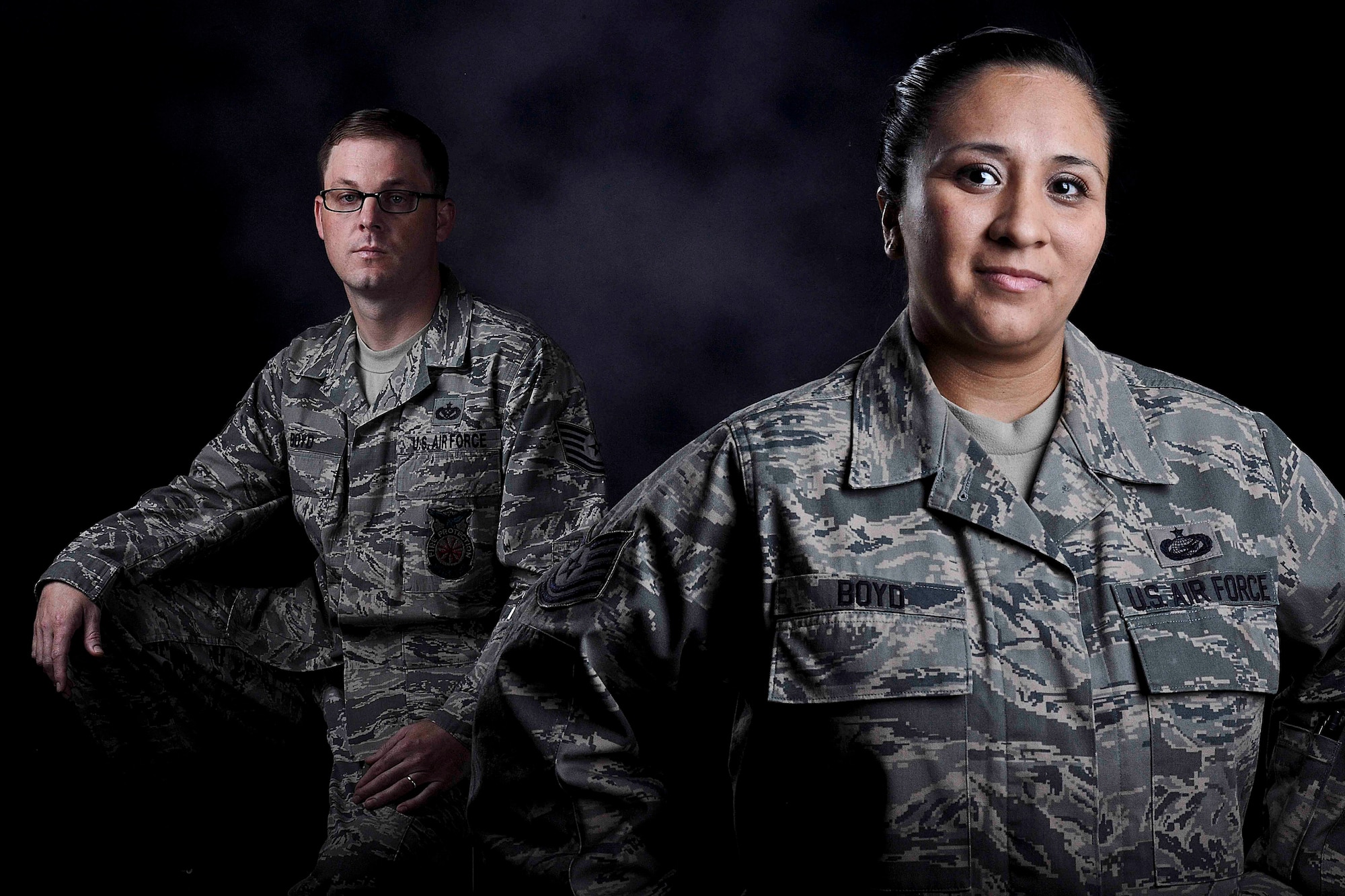 Tech. Sgt. Ryan Boyd and Tech. Sgt. Tesha Boyd aided victims in a vehicle accident April 2, 2014, on Highway 87 South heading to San Antonio, Texas. They provided medical assistance while waiting for emergency responders to arrive to the scene. Ryan is a 97th Civil Engineer Squadron deputy fire chief. Tesha is the 97th Force Support Squadron NCO in charge of force management. (U.S. Air Force photo by Senior Airman Jesse Lopez/Released)