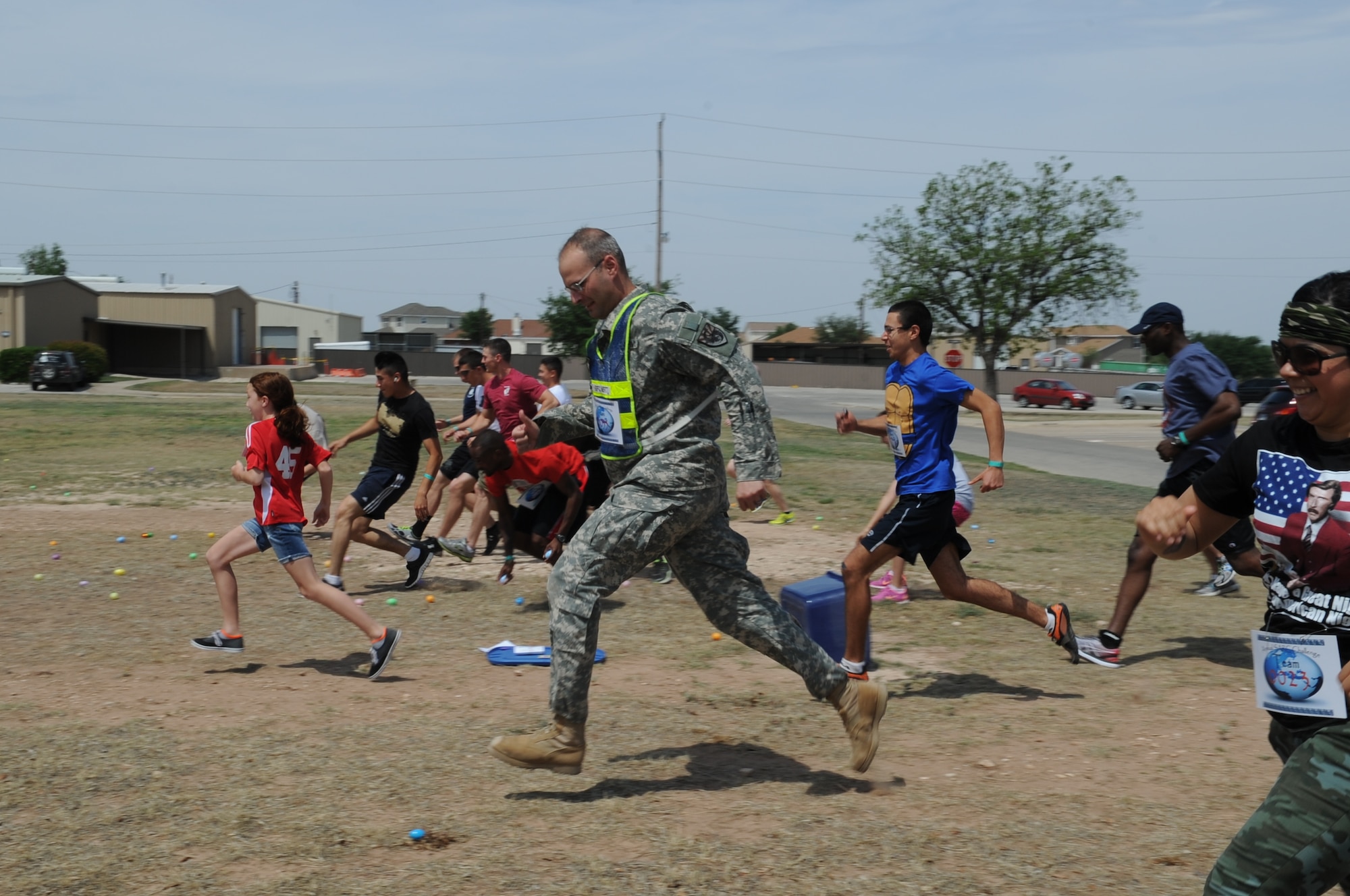 GOODFELLOW AIR FORCE BASE, Texas -- Base members start the 4th Annual Sexual Assault and Response Coordinator Challenge here April 26. The challenge consisted of 15 stations placed throughout the base, each with a task the teams had to complete to receive facts about Sexual Assault Awareness as well as clues to the location of the next challenge. (U.S. Air Force photo/ Staff Sgt. Laura R. McFarlane)