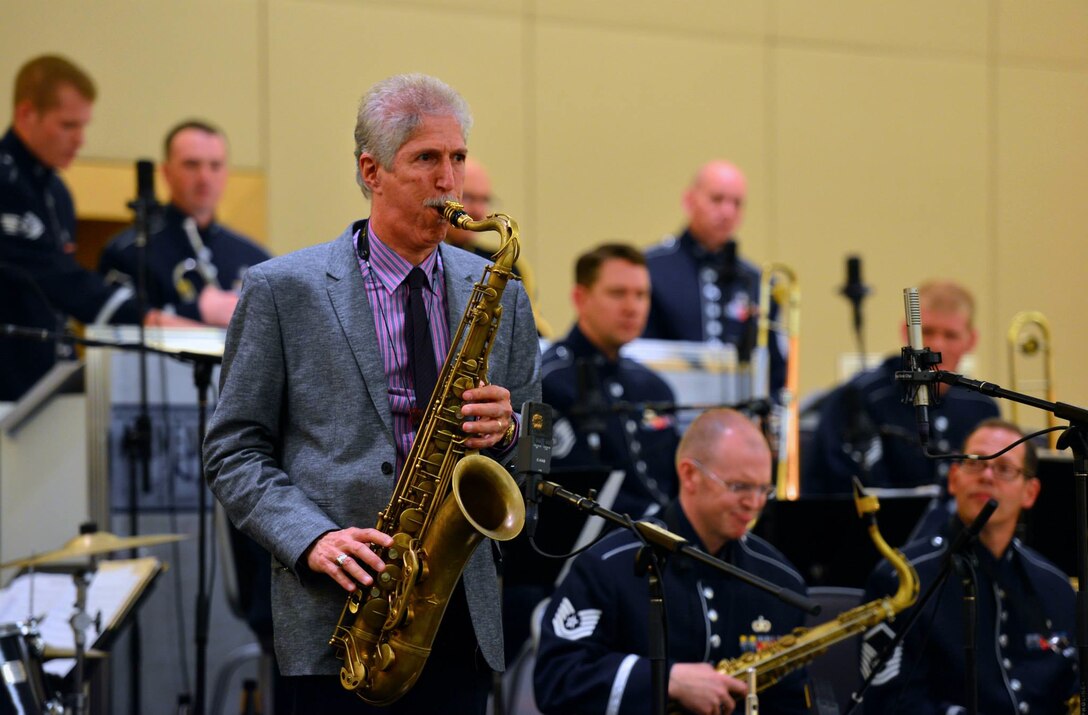 The Airmen of Note performed with guest artist, internationally renowned saxophonist and writer/arranger Bob Mintzer, in the Grand Ballroom of the Reagan Building in downtown Washington, DC. This concert is part of the 10th Annual Blues Alley Big Band Jam in celebration of Jazz Appreciation Month. (US Air Force photo by SMSgt Kevin Burns/released)