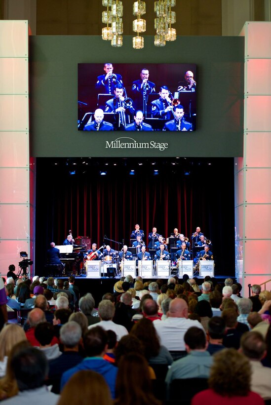 The Airmen of Note perform on the Kennedy Center's Millennium Stage. This concert is part of the 10th Annual Blues Alley Big Band Jam in celebration of Jazz Appreciation Month. (US Air Force photo by SMSgt Kevin Burns/released)