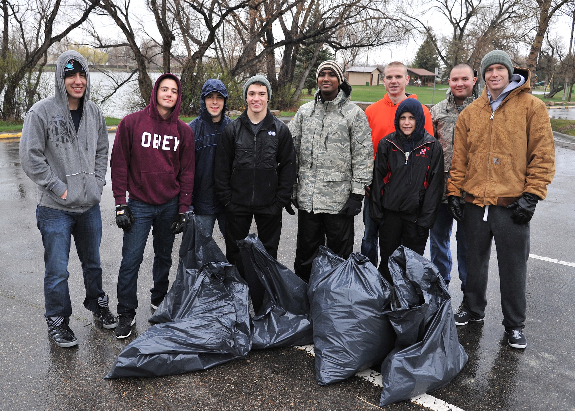 A group from the 341st Civil Engineer Squadron pose with bags of trash they collected April 26 in the Broadwater Bay area during the MApril cleanup in Great Falls. For people interested in volunteering with MApril Cleanup, the second cleanup is scheduled for tomorrow, May 3, (weather permitting). (U.S. Air Force photo / John Turner)