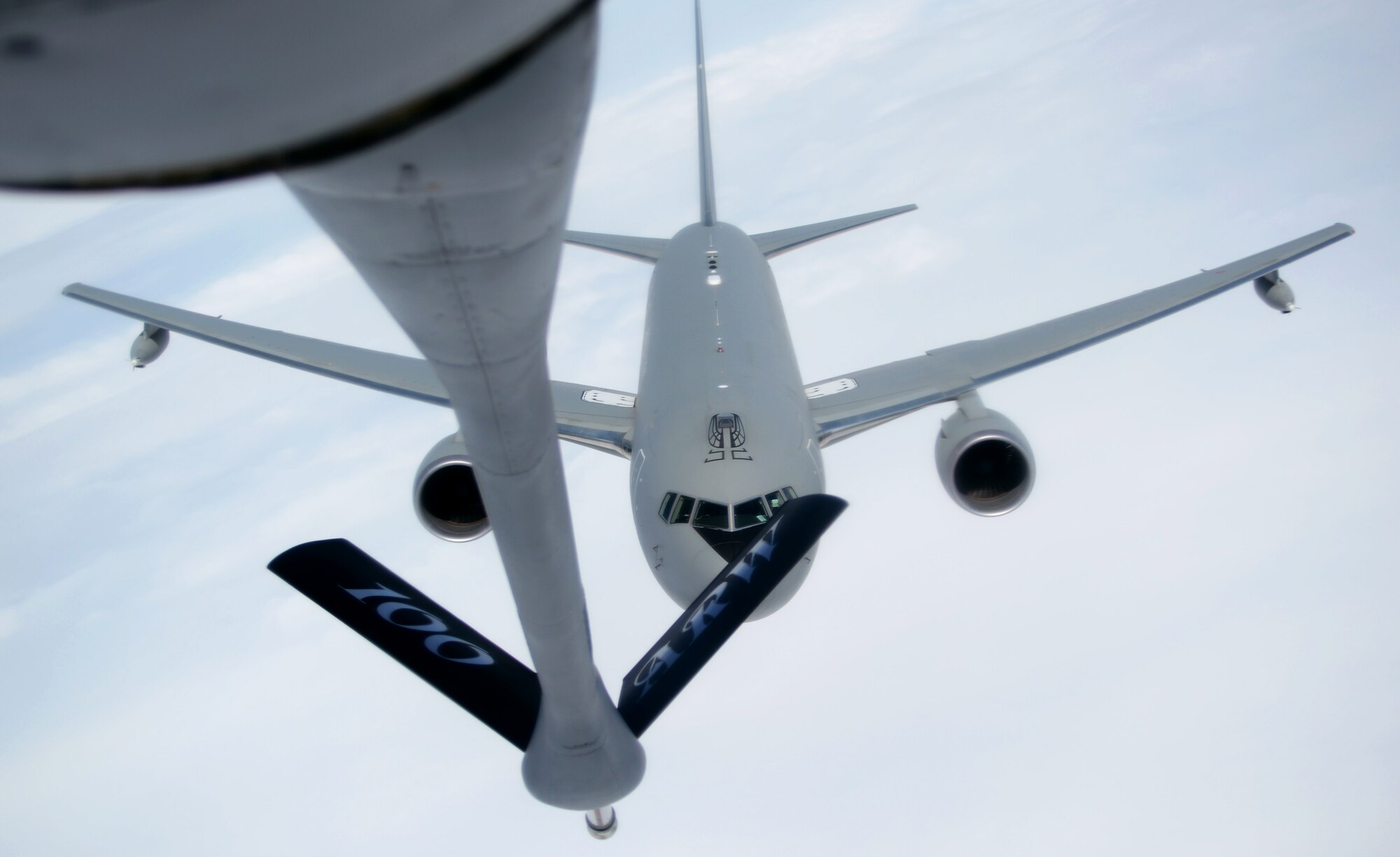 An Italian air force KC-767 performs a practice aerial refueling approach May 1, 2014 during a formation flight off the coast of England. The flight took place as part of a tanker symposium, where multiple tankers from different countries pool their collective aerial-refueling knowledge in order to perform more effectively in real-world sorties. (U.S. Air Force photo by Airman 1st Class Dillon Johnston/Released)
