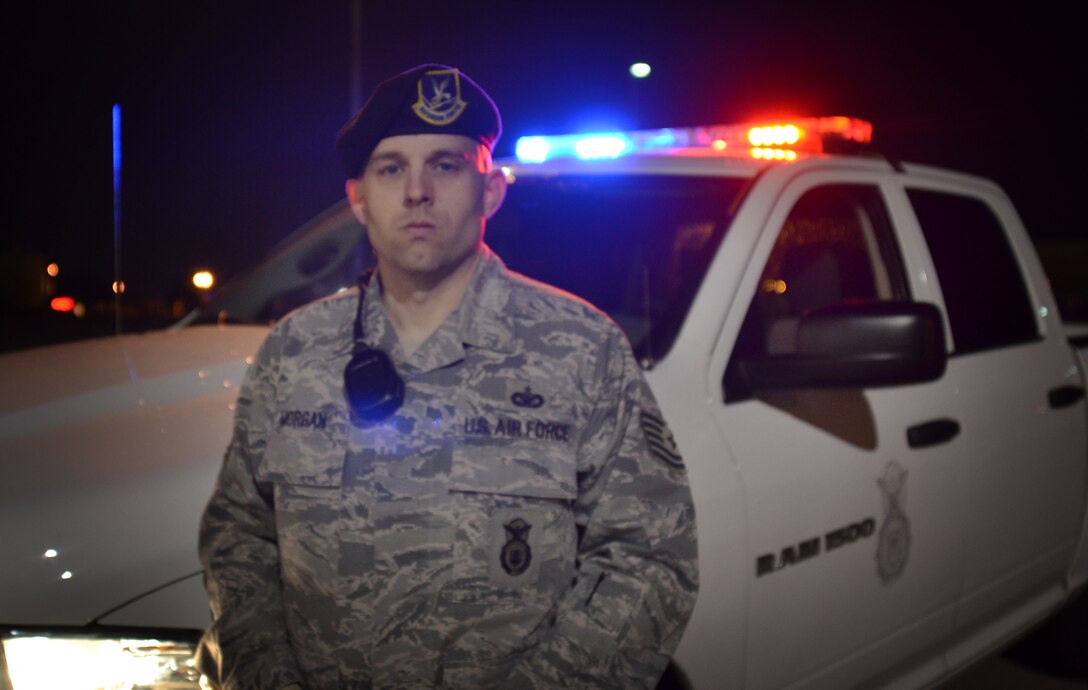 Tech. Sgt. Brian Morgan, 72nd Security Forces Squadron, put his training into action in the early morning hours of April 1 when he responded to an injury accident on the east side of the Tinker Golf Course. (Air Force photo by Micah Garbarino)