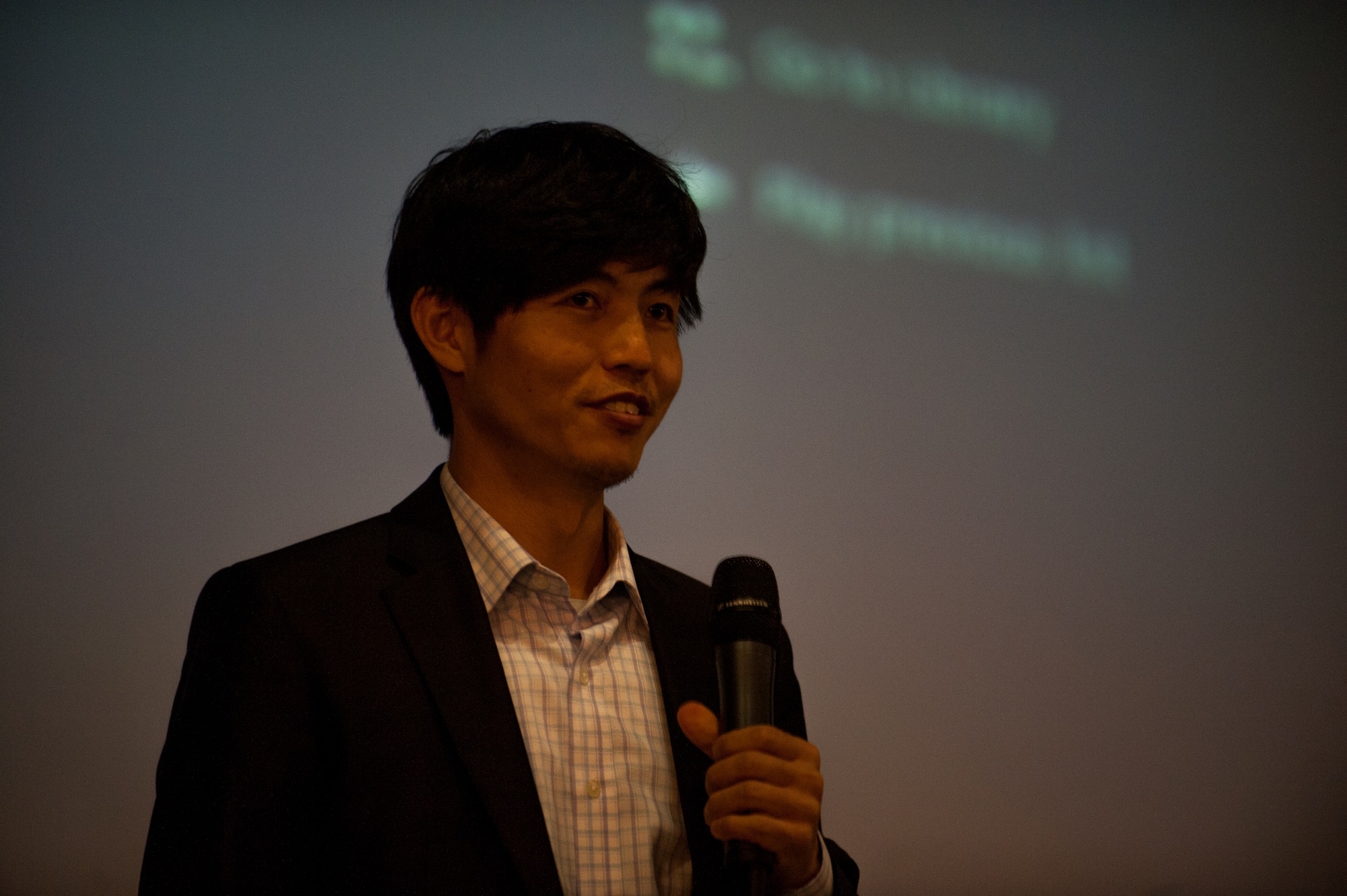 Shin Dong-hyuk, human rights activist, shares his story with the Wolf Pack at Kunsan Air Base, Republic of Korea, Apr. 25, 2014. Shin was born and raised in a North Korean political prisoner camp. (U.S. Air Force photo by Staff Sgt. Clayton Lenhardt/Released)
