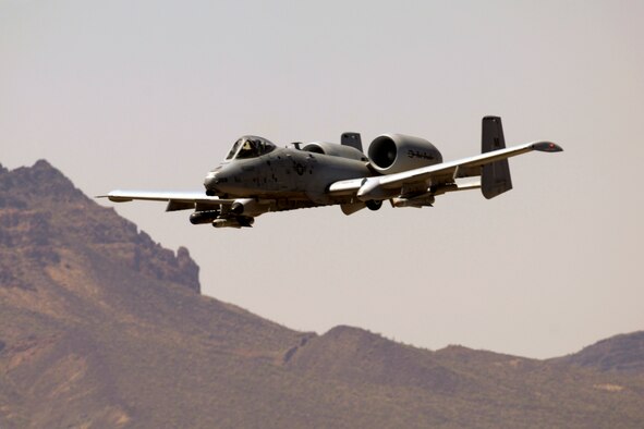 140502-Z-EZ686-012 — An A-10 Thunderbolt II aircraft flown by the 107th Fighter Squadron from Selfridge Air National Guard Base Mich.,  preforms flight operations during the 2014 operation Snowbird/Angel Thunder training mission at Davis-Monthan Air Force Base, Tucson, Ariz., May 2, 2014. The exercises allow the Selfridge Airmen to train in a variety of combat and search and rescue scenarios. (U.S. Air National Guard photo by MSgt. David Kujawa/Released)