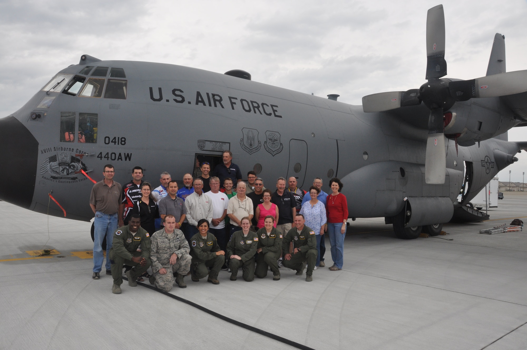 POPE FIELD, N.C. - Volunteers from Warriors on the Water toured a C-130 static display here, May 1.   WOW and their many volunteers and donors hosted 150 service members in the 9th Annual Military Appreciation Bass Fishing Tournament at Jordan Lake, N.C., May 2.  WOW is a non-profit organization founded in 2005 by three retired military service members who wanted to show appreciation for the men and women serving in the Armed Forces.  (U.S. Air Force photo by Tech. Sgt. Elizabeth Moody)