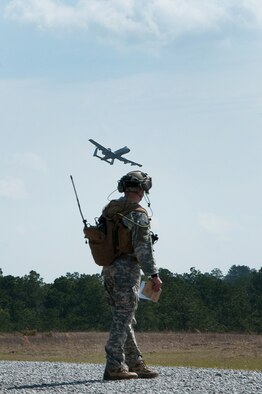 The 122nd Air Support Operations Squadron, Louisiana Air and Army National Guard, call close air support (CAS) to the A-10 Thunderbolt II aircraft above. The 190th Fighter Squadron "Warthog" pilots trained with the CAS missions at the Army range training grounds near Fort Polk, March 21 while deployed to Barksdale Air Force Base. (Air National Guard photo by Master Sgt. Becky Vanshur)







