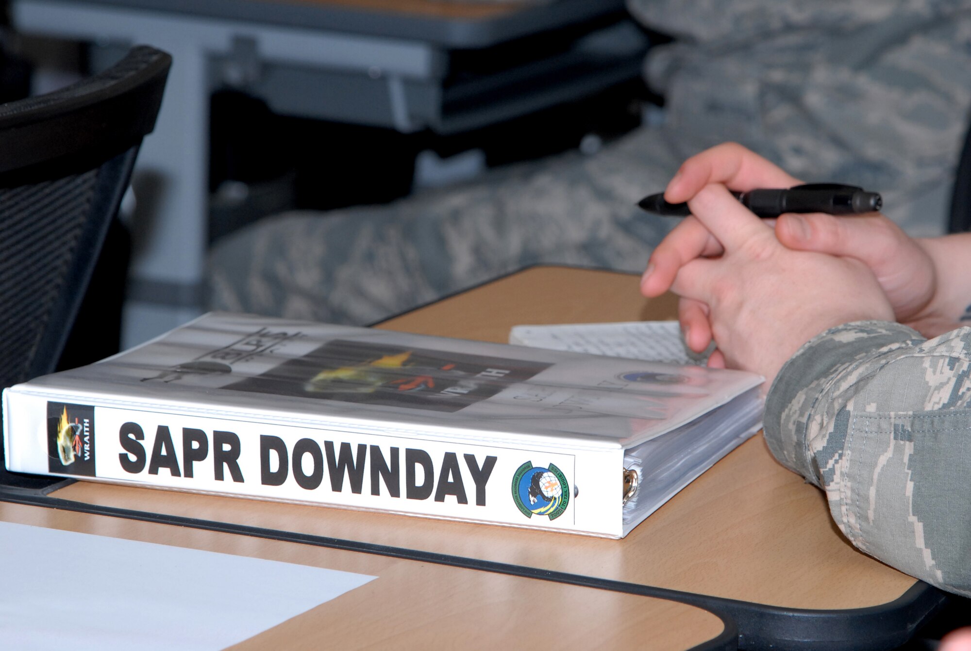 Sexual Assault Prevention and Response facilitators trained on new material for an upcoming stand-down day at Kunsan Air Base, Republic of Korea, May 1, 2014. The training focused on identifying predators and perpetrators versus focusing on victims and victim care. (U.S. Air Force photo by Master Sergeant Sabrina Johnson/Released)