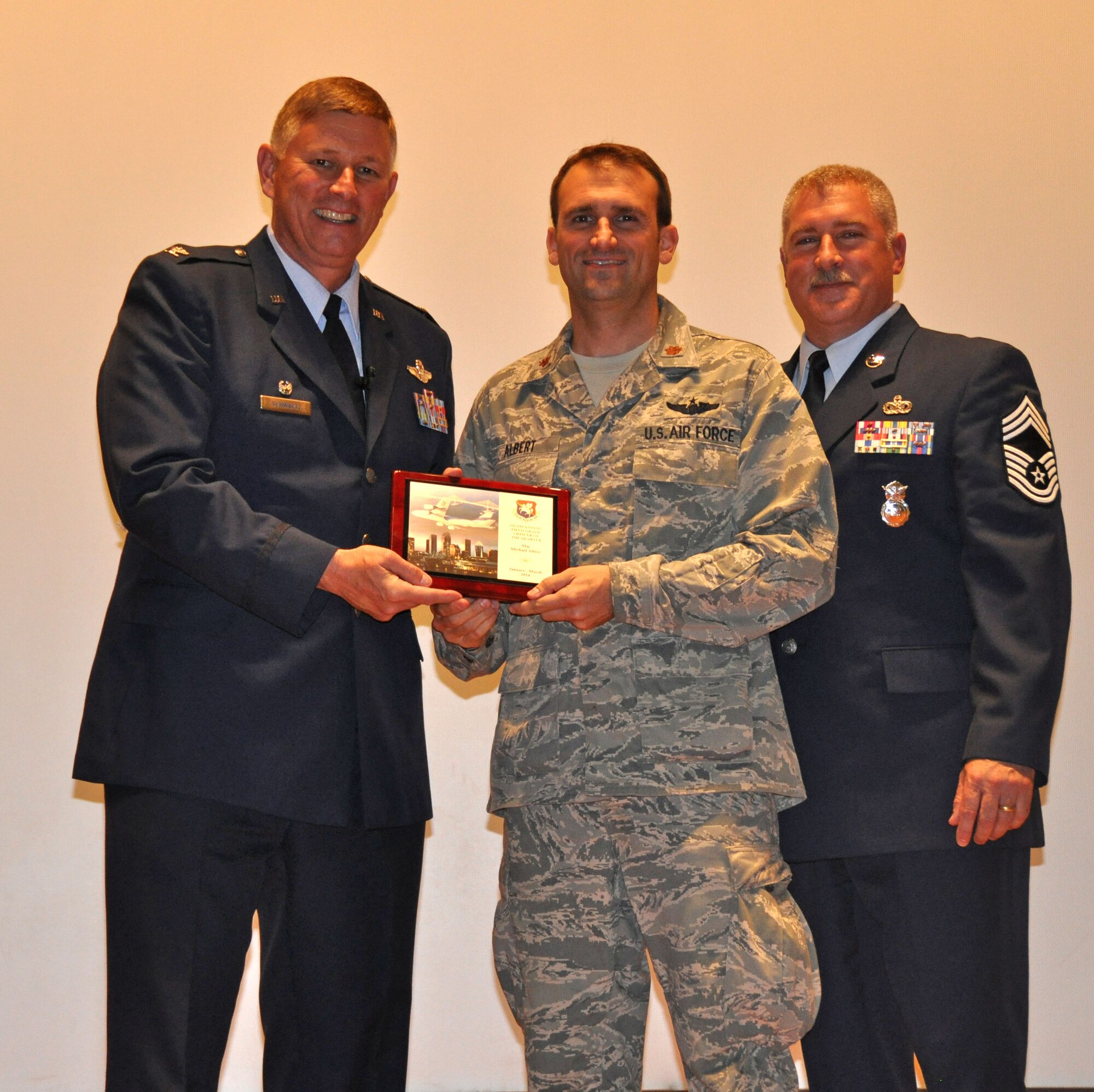 Major Michael Albert, 927th Air Refueling Wing Staff was named Field Grade Officer of the Quarter for the second quarter, FY 14. (U.S. Air Force Photo by Capt. Joe Simms)