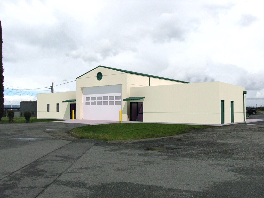 A rendering of Tidal Fire Station #26 at Military Ocean Terminal Concord in Concord, Calif., showing planned renovations. A $3.5 million renovation of the station to accommodate modern fire engines and improve living quarters began in April 2014.