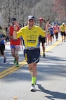 Senior Airman J.R. Fallon, a 58th Aerial Port Airman, ran the 118th Boston Marathon as a member of the Martin Richard Charitable Foundation (MR8), the charity set up in memory of the young boy who lost his life at the 2013 Boston Marathon bombing. (Photo Courtesy of MarathonFoto)