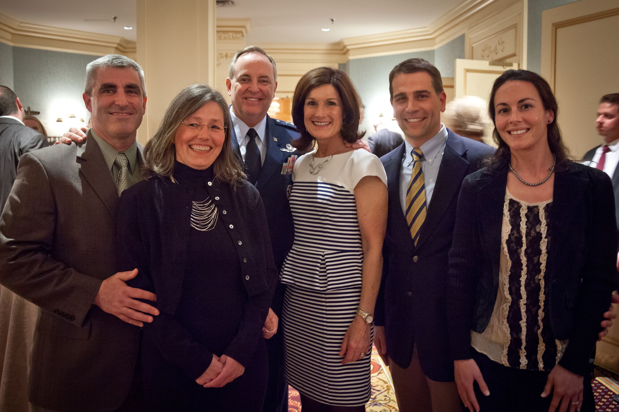 Col. Keith Wesley, 934th Operations Group commander; (left to right) his wife Ina; Gen. Mark Welsh III, Chief of Staff of the U.S. Air Force; his wife, Betty; Lt. Col. Christopher Sedlacek, 96th Airlift Squadron C-130 Air Operations Officer, and his wife Angela pose for a photograph at the Twin Cities Area Association of Graduates Founders Day dinner May 3.  Gen. Welsh was the featured speaker at the dinner commemorating the 60th anniversary of the establishment of the U.S. Air Force Academy.  (U.S. Air Force photo/Shannon McKay)