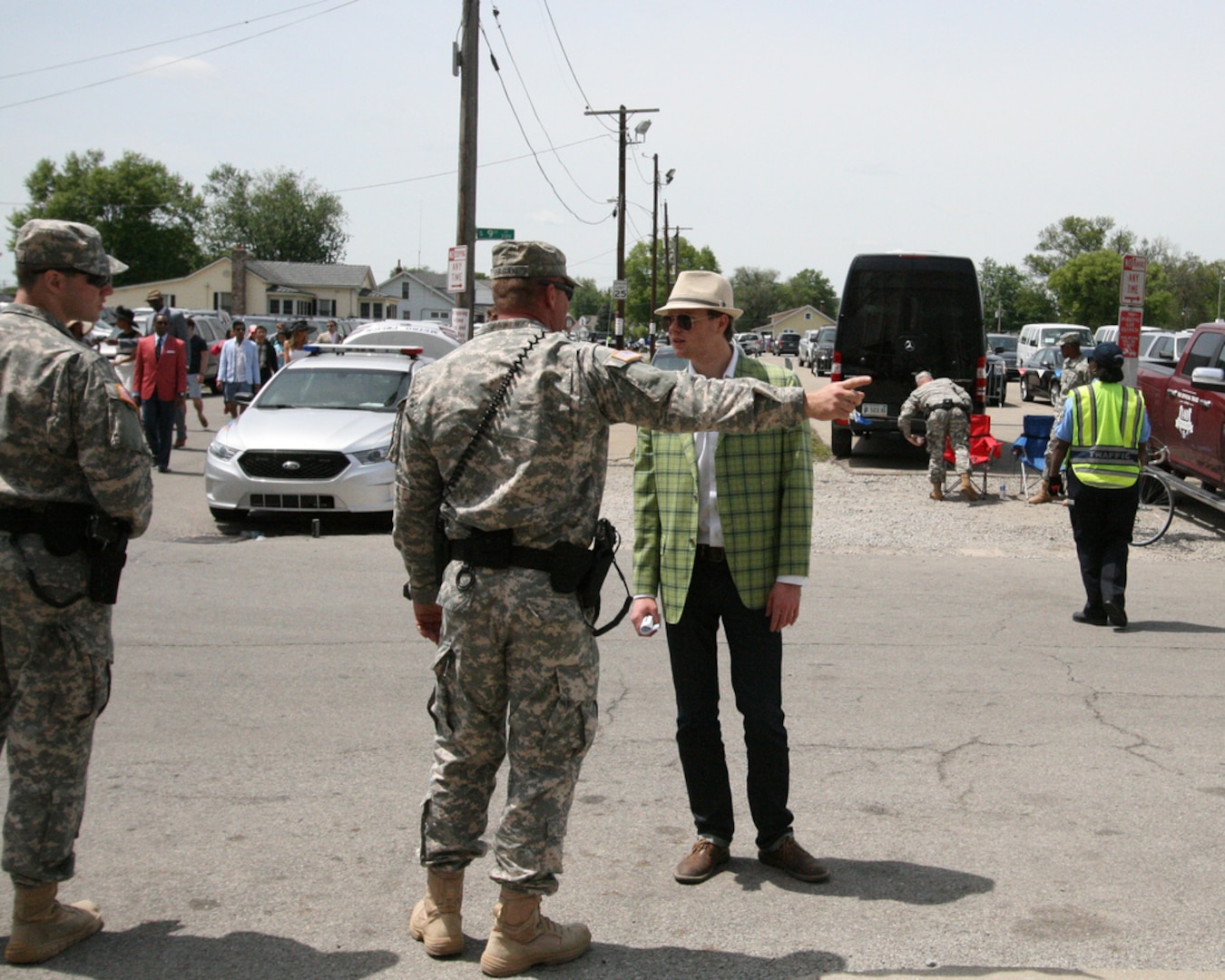When spectators arrived at Church Hill Downs on May 4, 2014, they had lots of questions and required some directions. Sgt. James Hagan provides assistance whenever possible so visitors can enjoy their experience at the Kentucky Derby.
