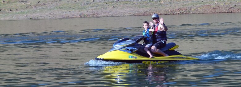 Two boating buddies head out for a skim on Pine Flat Lake, May 3, 2014.