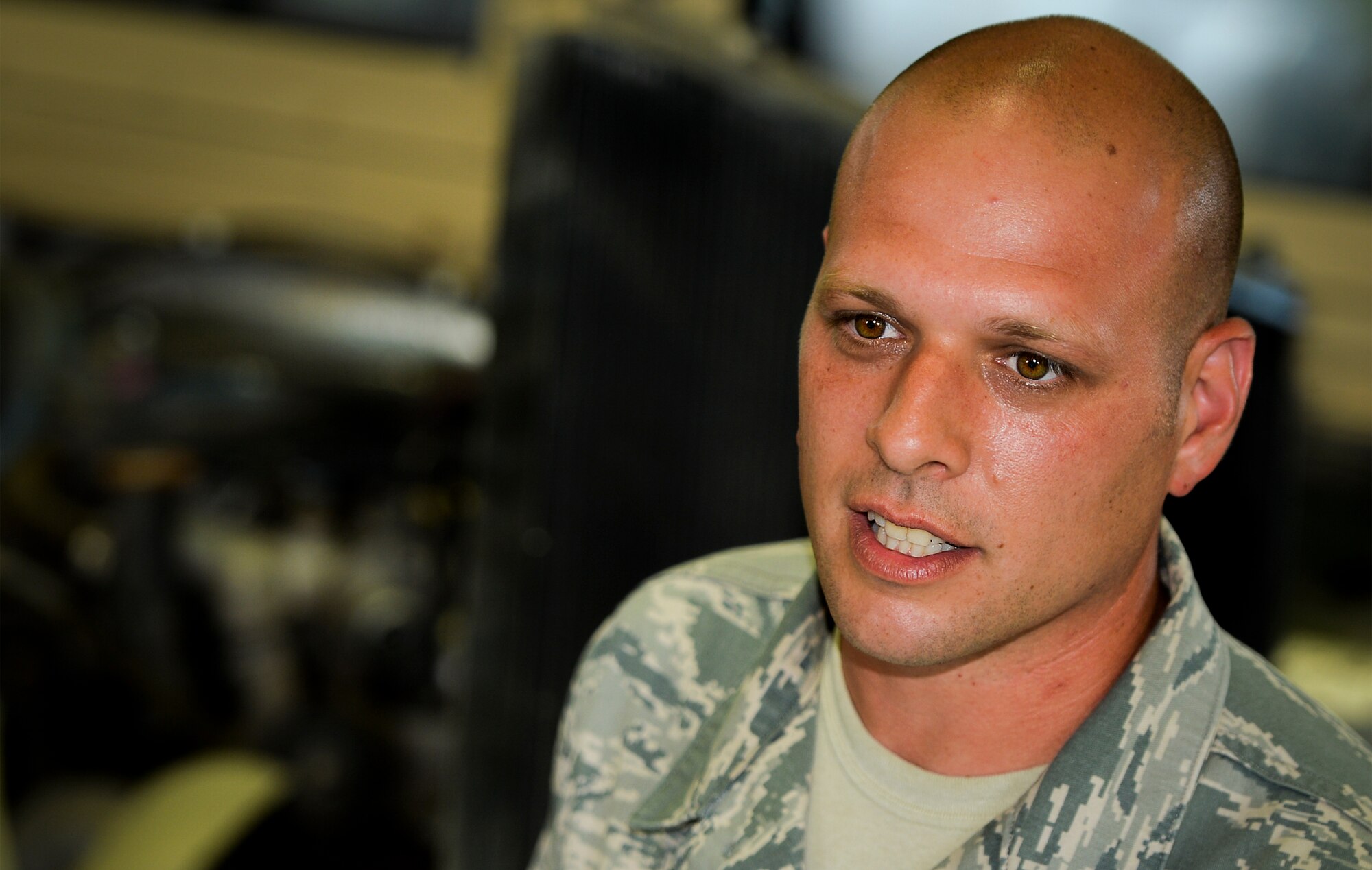 Staff Sgt. Matthew DiTerlizzi, 1st Special Operations Logistics Readiness Squadron vehicle maintenance specialist, works on a Humvee at Hurlburt Field, Fla., April 28, 2014. Vehicle maintenance manages a fleet of approximately 600 base-wide vehicles and trains all vehicle control officers. (U.S. Air Force photo/Senior Airman Christopher Callaway)