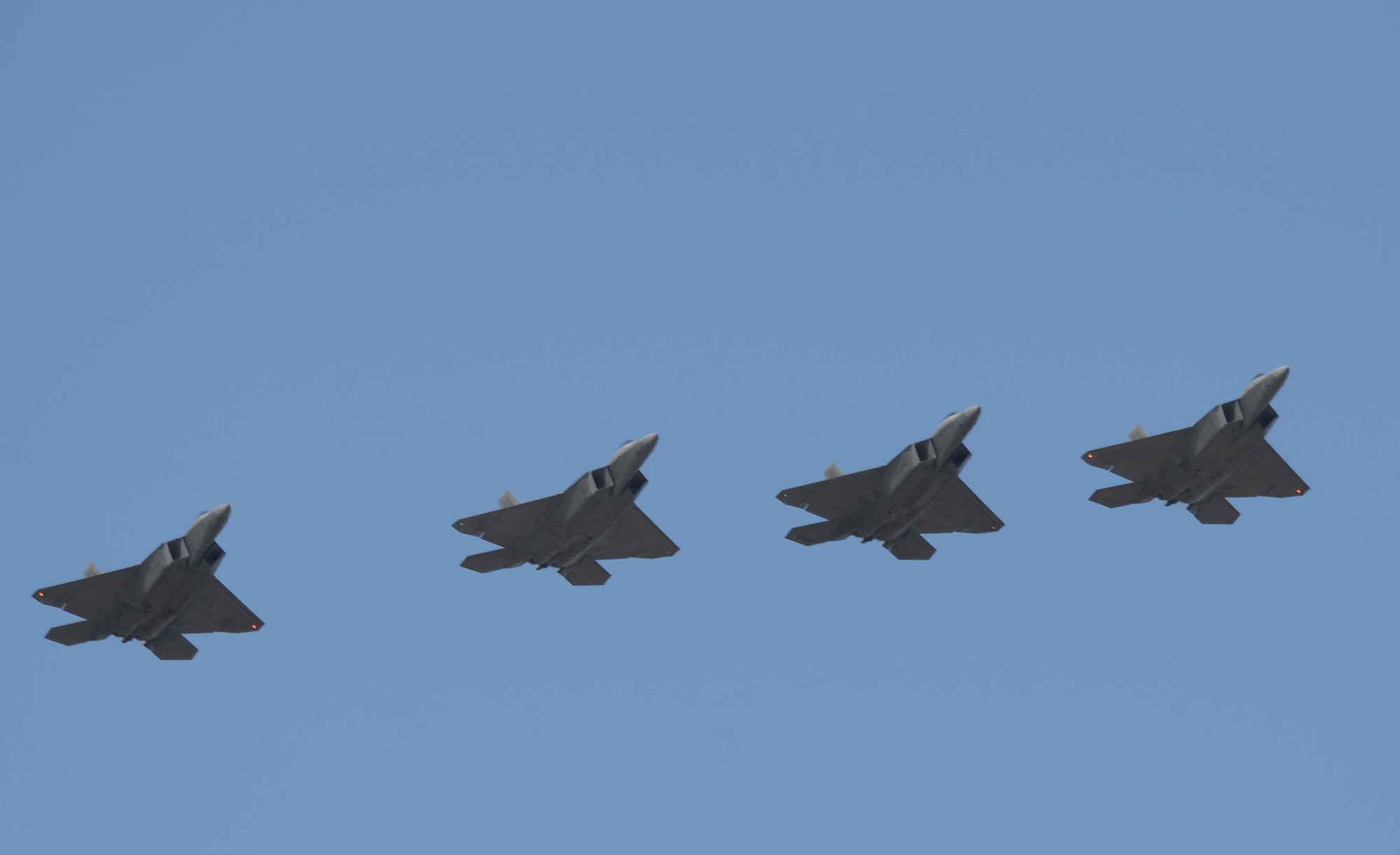 For the first time during the Reserve UTA weekend, four F-22 pilots with a combined total of 4,000 flight hours have flown together making it the most experienced four-ship flight in the history of the F-22. (U.S. Air Force Photo/ Tech. Sgt. Dana Rosso)