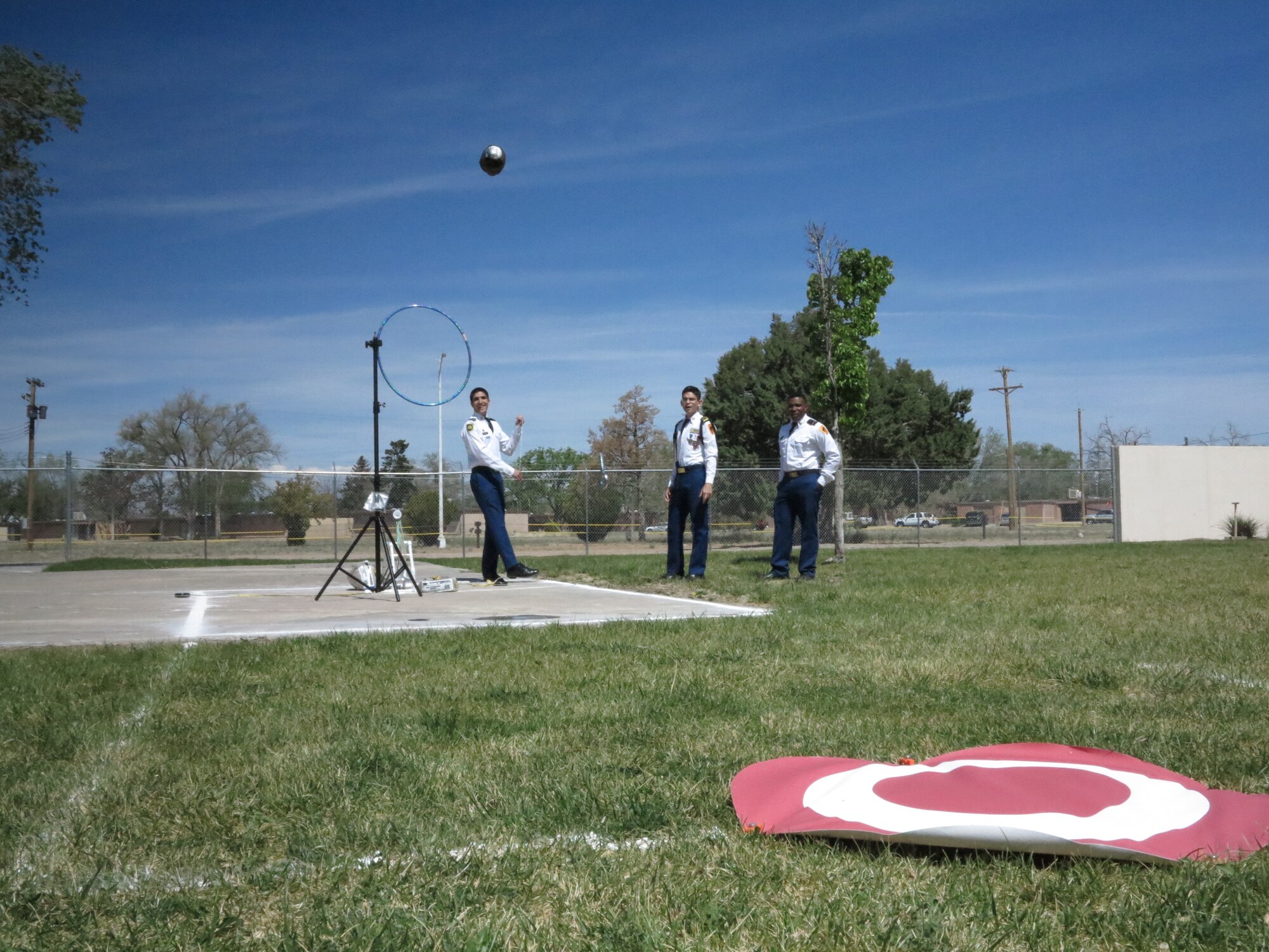 A pauload protection device sails toward a target during the Air Force Research Laboratory La Luz Academy's STEM challenge symposium. (Courtesy photo)