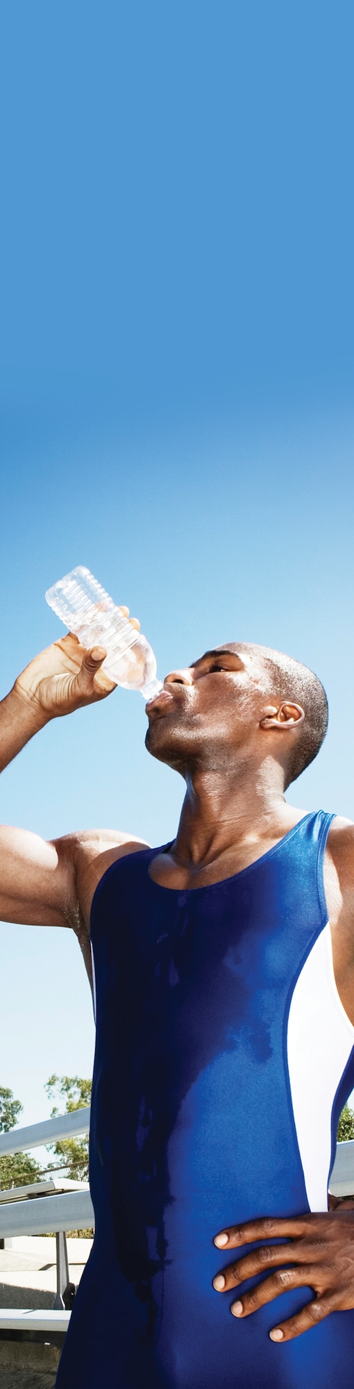 Sip (don’t gulp) plenty of water, even when you aren’t thirsty and regardless of your activity level. During heavy exercise in a hot environment, the Centers for Disease Control and Prevention recommends drinking 16–32 ounces of cool fluids each hour. (If your urine is dark yellow, you aren’t drinking enough water.) Fruit juice and sports drinks help replenish salt and minerals lost from sweating, but avoid caffeine and alcohol, which actually cause you to lose fluid.