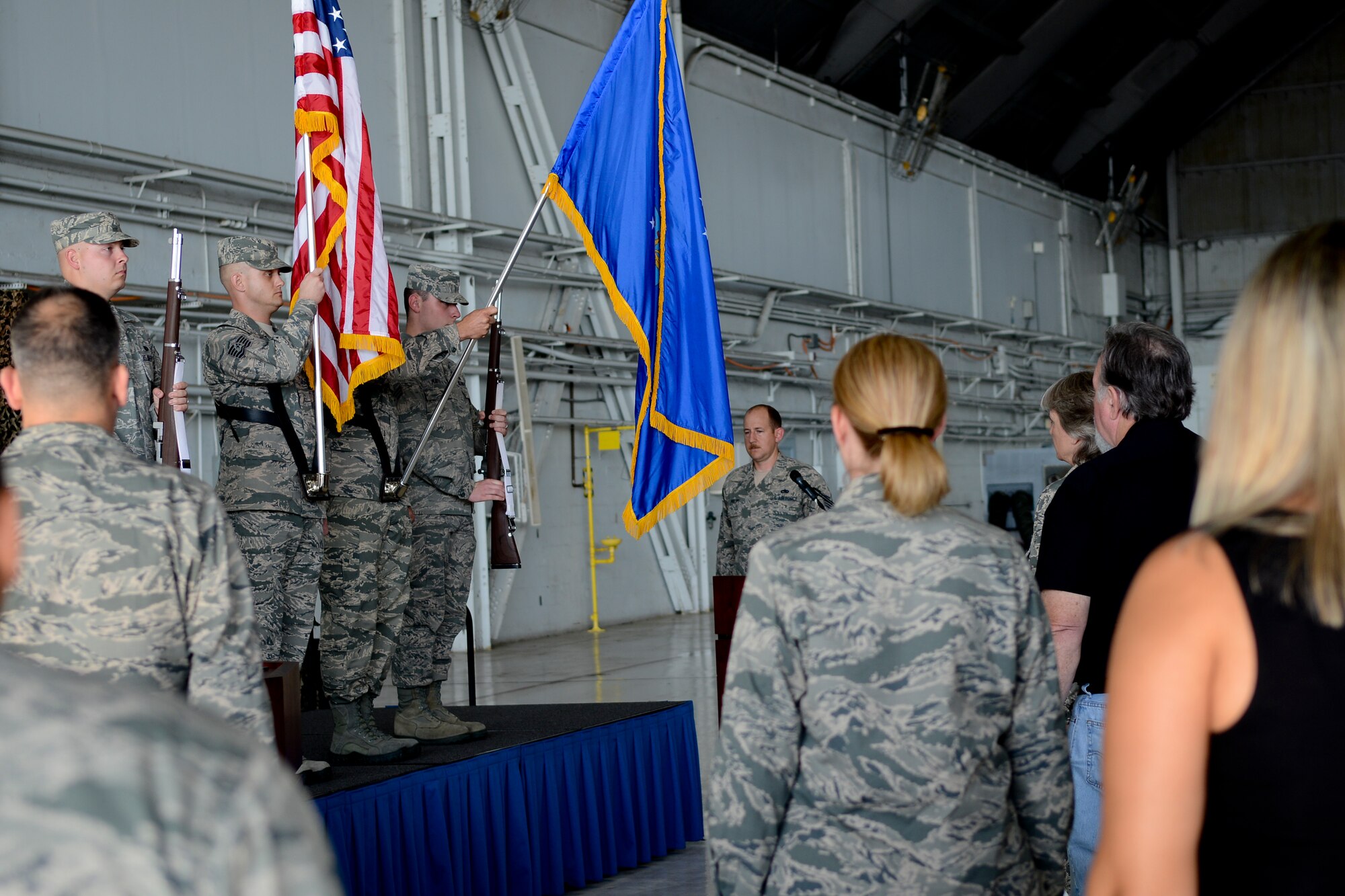 Members from the 6th Maintenance Group present the colors during the 6th MXG “Knuckle Busters” awards banquet April 25, 2014, at MacDill Air Force Base, Fla. The original maintenance professional award was established in 1979 to recognize outstanding performance of direct, sortie-producing maintenance specialists. (U.S. Air Force photo by Senior Airman Melanie Bulow-Gonterman/Released) 