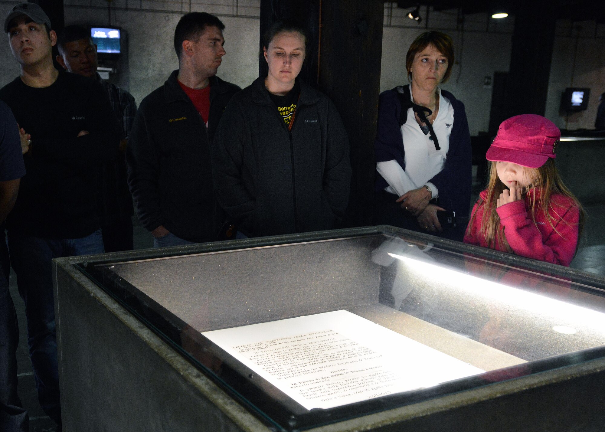 Team Aviano members read documents proclaiming Risiera di San Sabba as a concentration camp, May 3, 2014, in Trieste, Italy.  Risiera di San Sabba was used in World War II to transport, detain and execute prisoners. More than 3,000 people were killed at the camp and thousands more were imprisoned and transported elsewhere. (U.S. Air Force photo/Airman 1st Class Deana Heitzman)