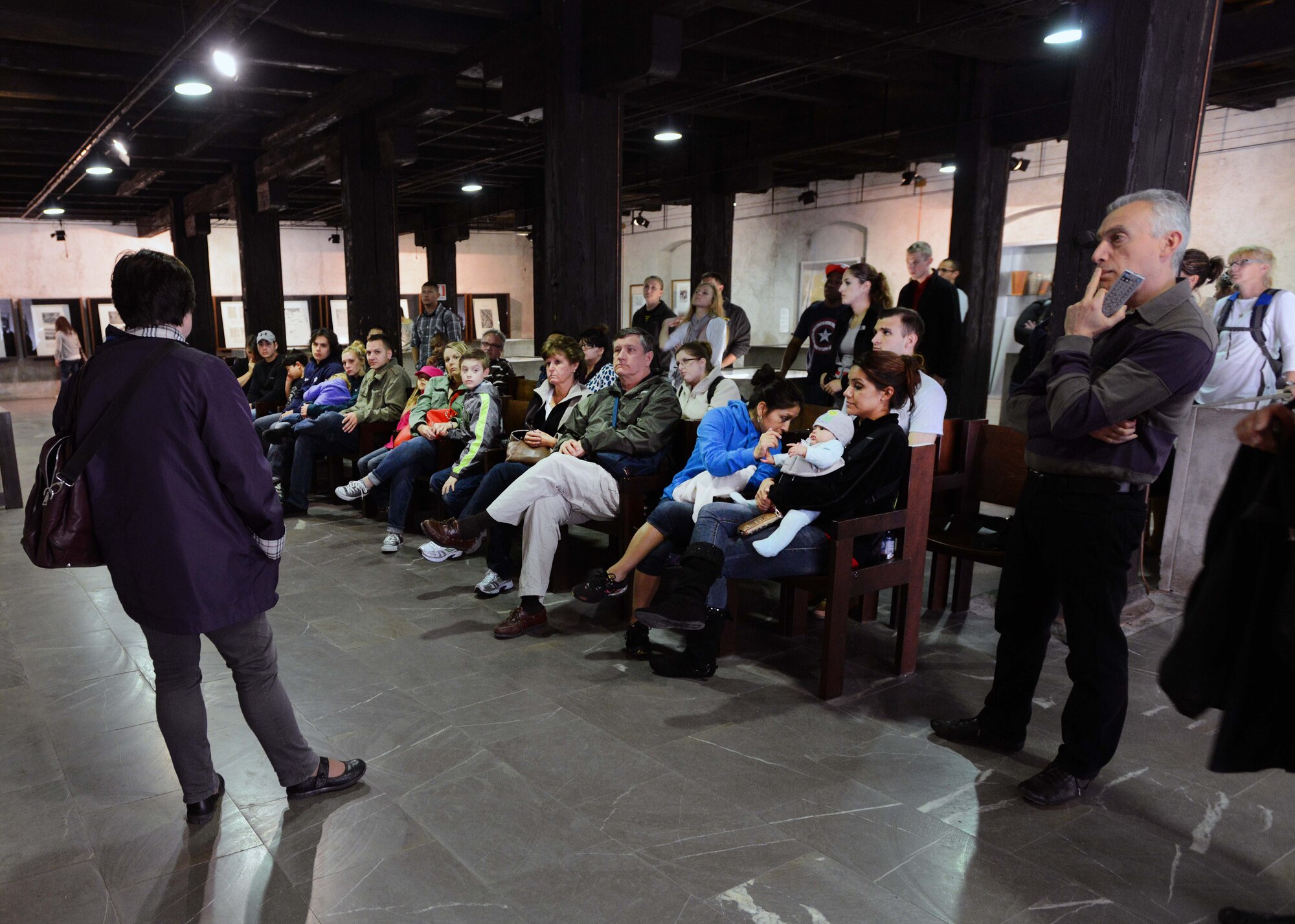 Team Aviano members listen to a presentation, May 3, 2014, at the Risiera di San Sabba concentration camp in Trieste, Italy. Risiera di San Sabba was used in World War II to transport, detain and execute prisoners. More than 3,000 people were killed at the camp and thousands more were imprisoned and transported elsewhere. (U.S. Air Force photo/Airman 1st Class Deana Heitzman)