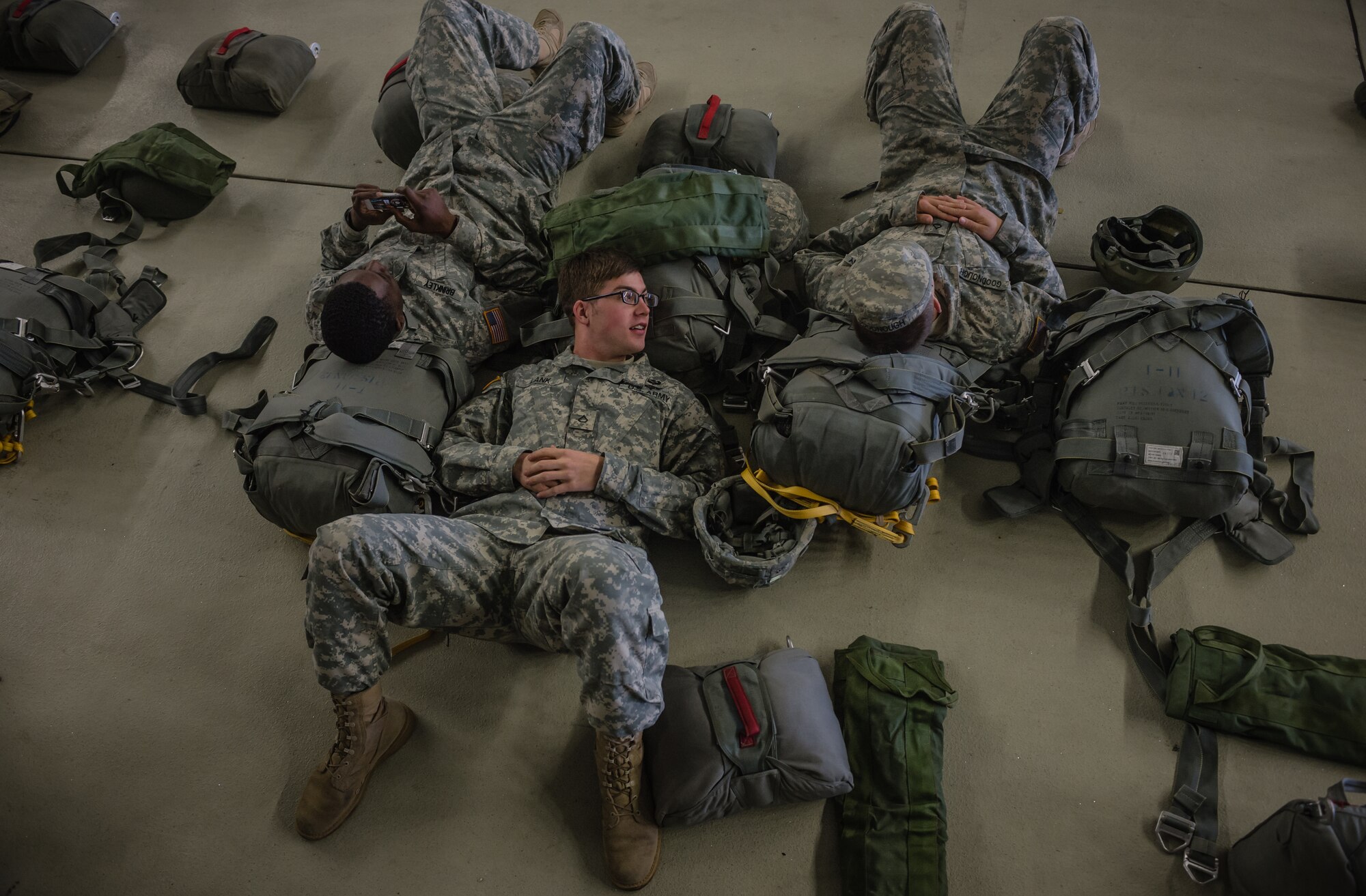 U.S. Army Pfc. Richard Lank, 5th Quartermaster Theatre Aerial Delivery Company 
parachute rigger, a Wichita Falls, Texas native, waits to board a C-130J Super 
Hercules as part of International Jump Week on Ramstein Air Base, Germany, May 
6, 2014. A total of 97 foreign and allied partners tested, built and 
strengthened partnerships during jump week alongside American Airmen and 
Soldiers. (U.S. Air Force photo/Airman 1st Class Jordan Castelan)