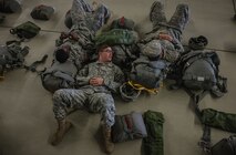 U.S. Army Pfc. Richard Lank, 5th Quartermaster Theatre Aerial Delivery Company 
parachute rigger, a Wichita Falls, Texas native, waits to board a C-130J Super 
Hercules as part of International Jump Week on Ramstein Air Base, Germany, May 
6, 2014. A total of 97 foreign and allied partners tested, built and 
strengthened partnerships during jump week alongside American Airmen and 
Soldiers. (U.S. Air Force photo/Airman 1st Class Jordan Castelan)