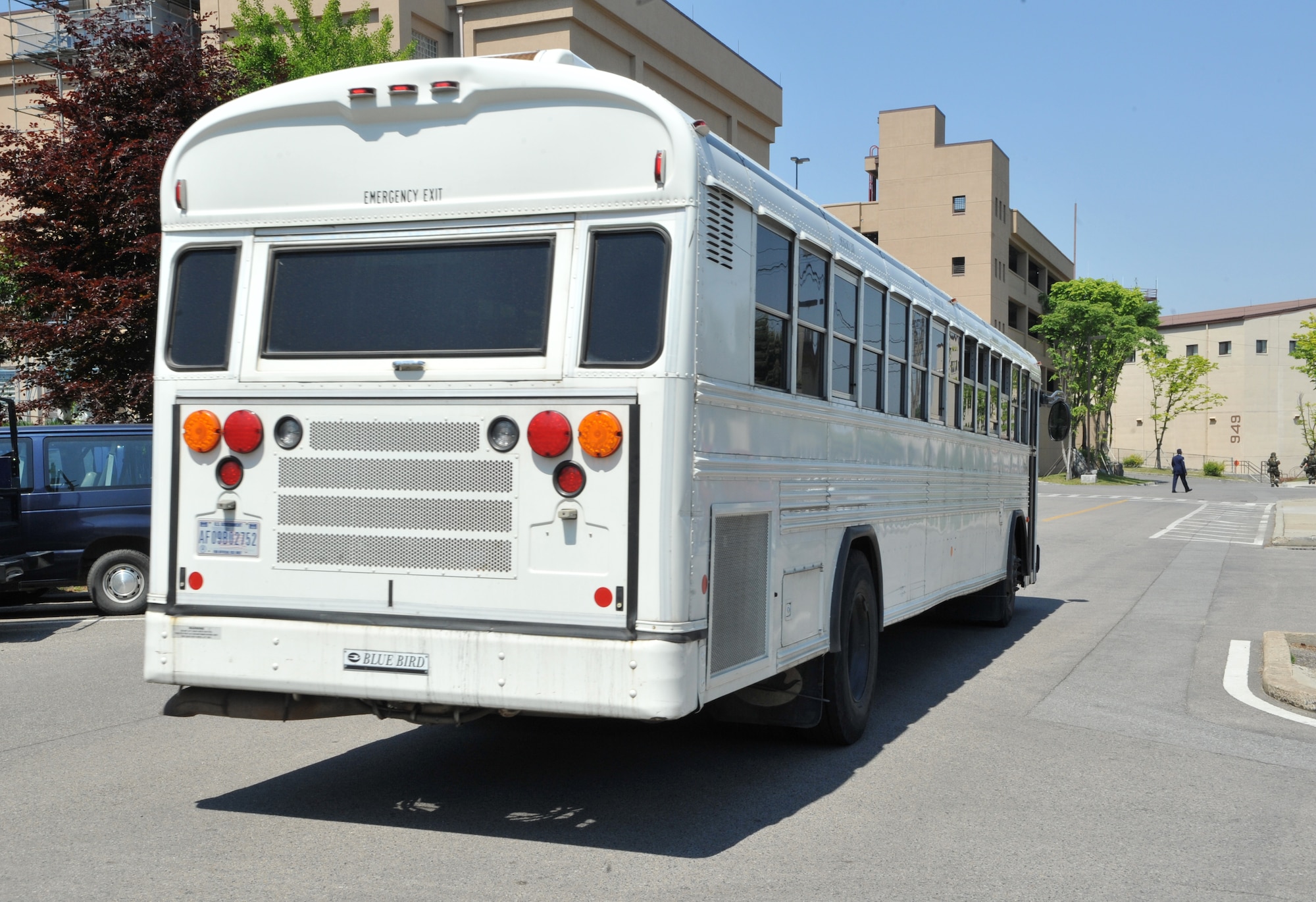 A 51st Logistics Readiness Squadron bus heads toward the 51st Medical Group after a mass casualty scenario during Operational Readiness Exercise Beverly Bulldog 14-02 at Osan Air Base, Republic of Korea, May 6, 2014. Approximately one dozen mock casualties were transported by any means necessary to receive further medical treatment. (U.S. Air Force photo/Airman 1st Class Ashley J. Thum)