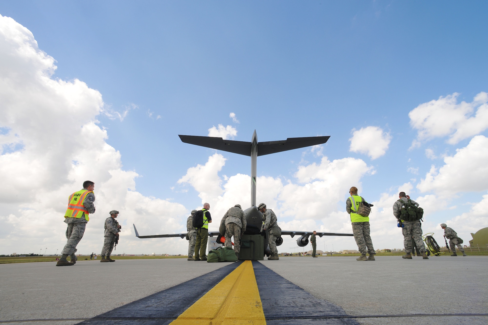 Airmen assigned to the 39th Security Forces Squadron prepare for a readiness inspection May 1, 2014, Incirlik Air Base, Turkey.  United States Air Forces in Europe inspector general team members initiated multiple scenarios which tested the 39th Air Base Wing’s ability to respond to real world situations. (U.S. Air Force photo by Senior Airman Nicole Sikorski/Released) 