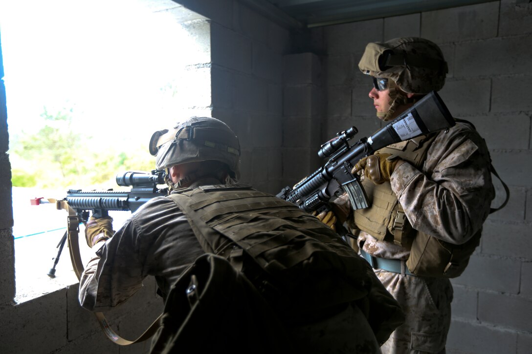 U.S. Marines of Special-Purpose Marine Air-Ground Task Force Crisis Response conduct bilateral training with soldiers from  the Spanish Army Light Infantry Battalion in Asturias, Spain, April 28, 2014. The training was conducted to further partnership and interoperability between SP-MAGTF CR and the Spanish forces. (U.S. Marine Corps photo by Lance Cpl. Alexander Hill/Released)
